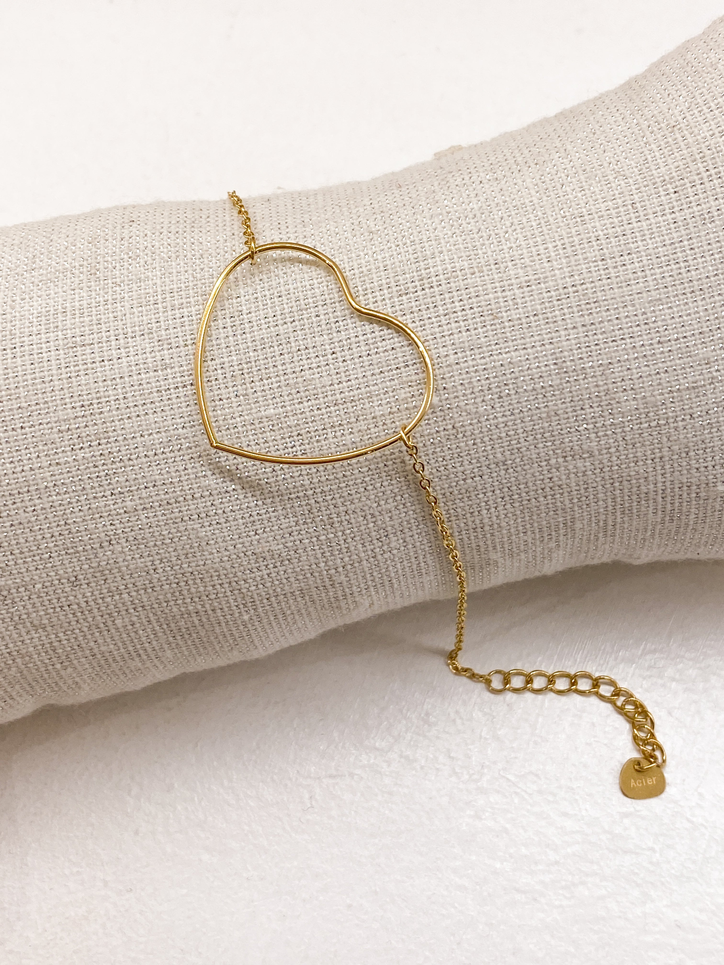 Bracelet cœur volumineux en acier inoxydable doré ou argenté