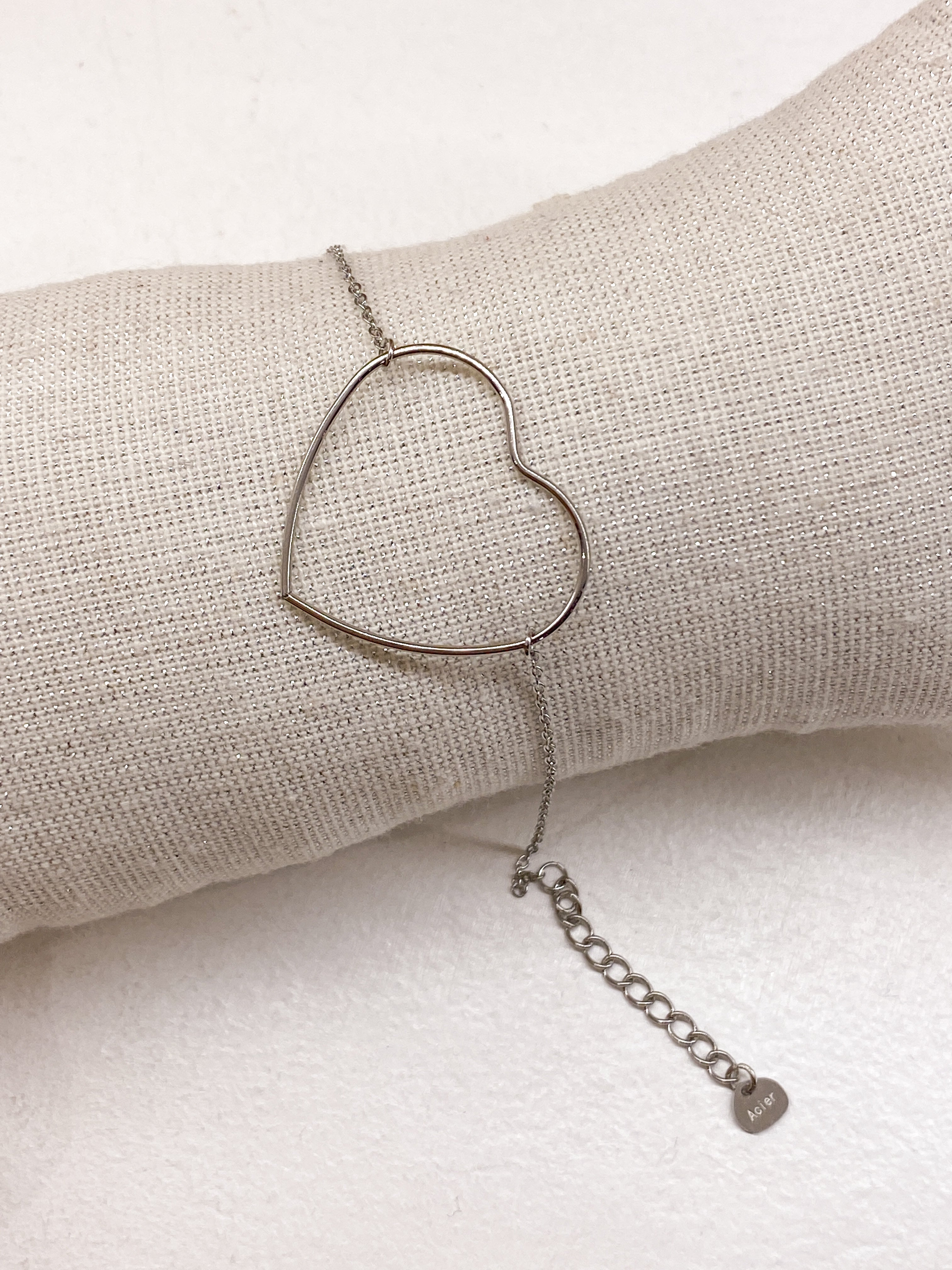 Bracelet cœur volumineux en acier inoxydable doré ou argenté