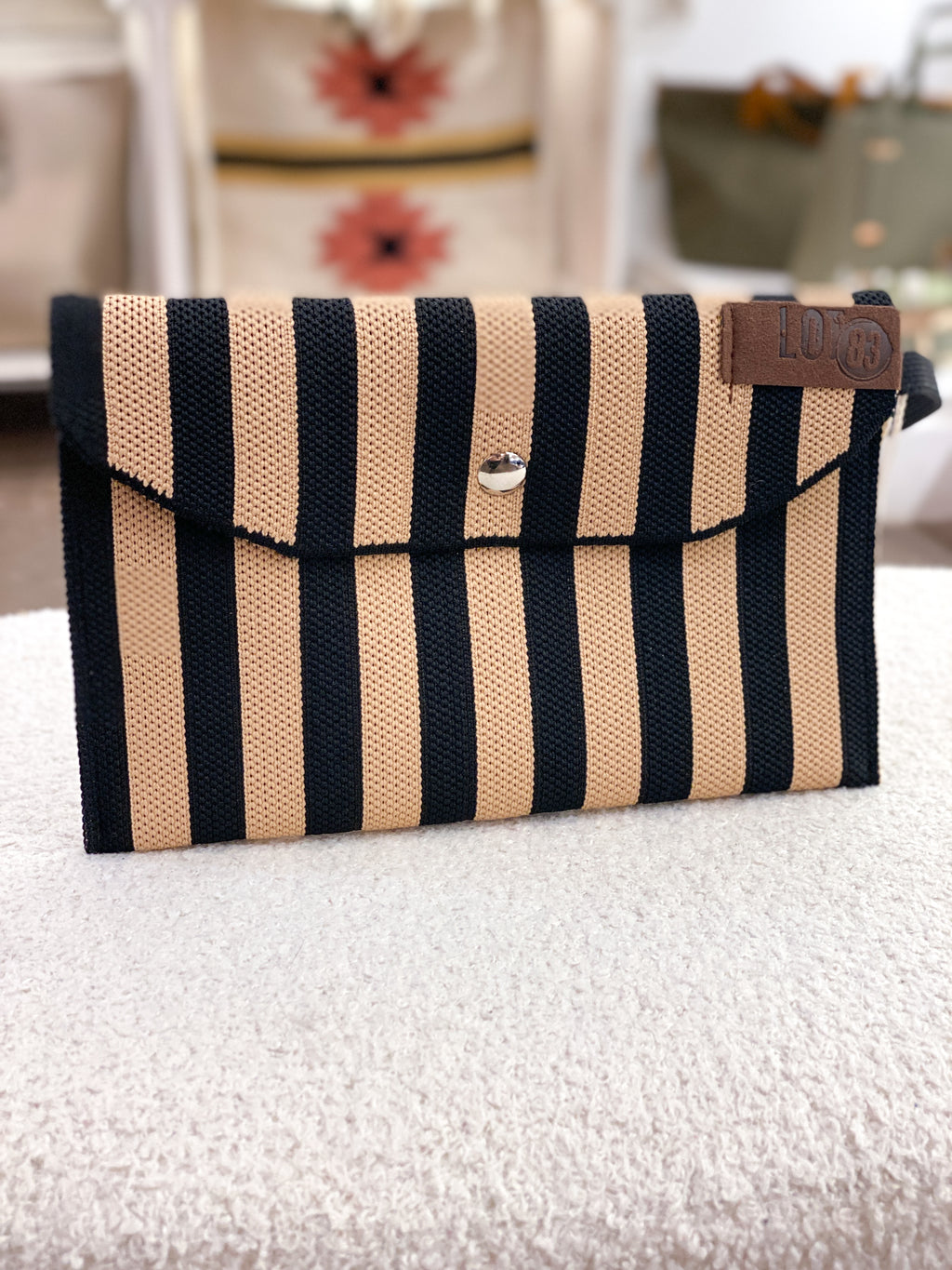 Portefeuille femme rectangulaire rayé en tissu tressé