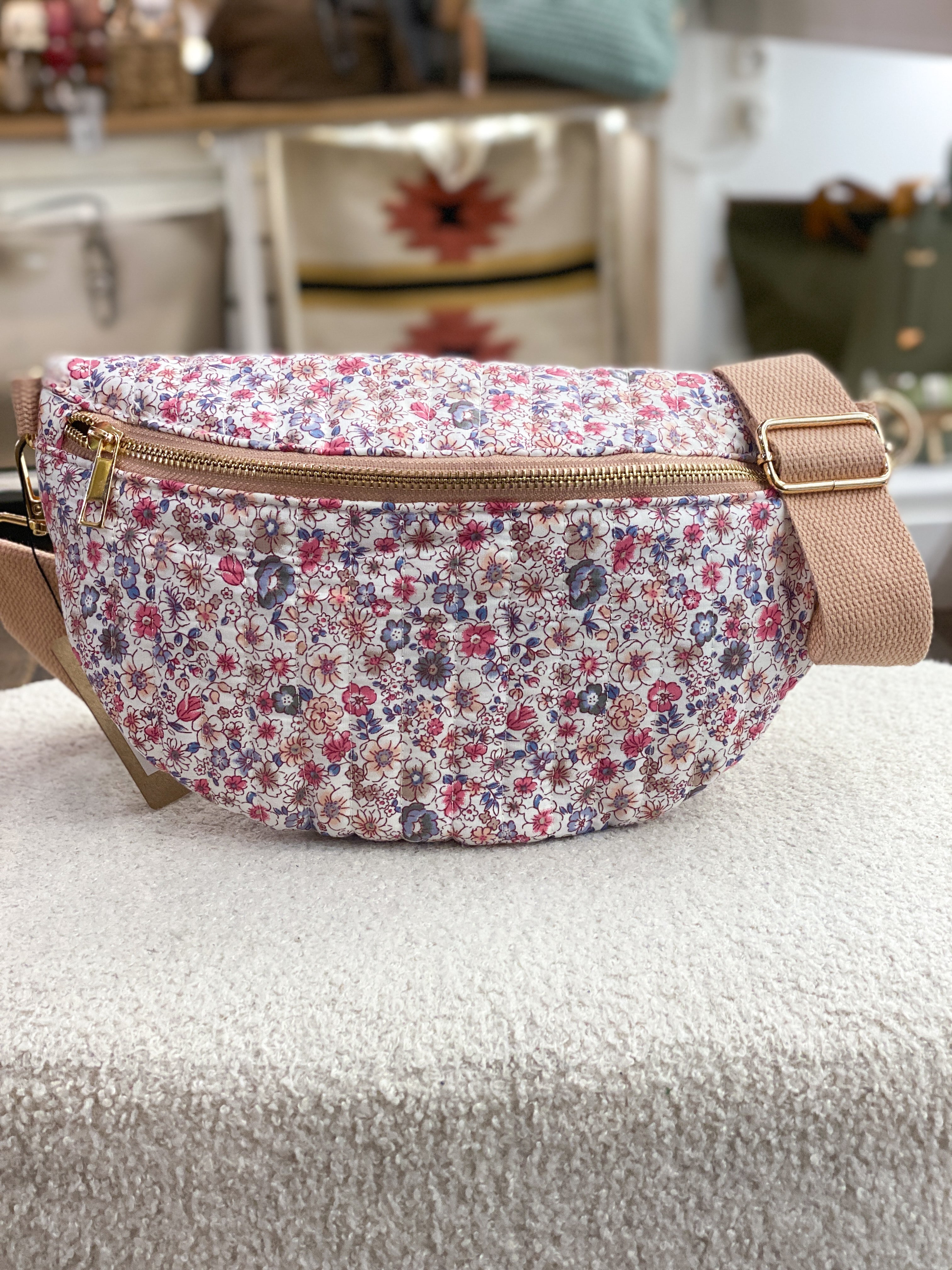Sac banane en coton côtelé imprimé à motifs floraux