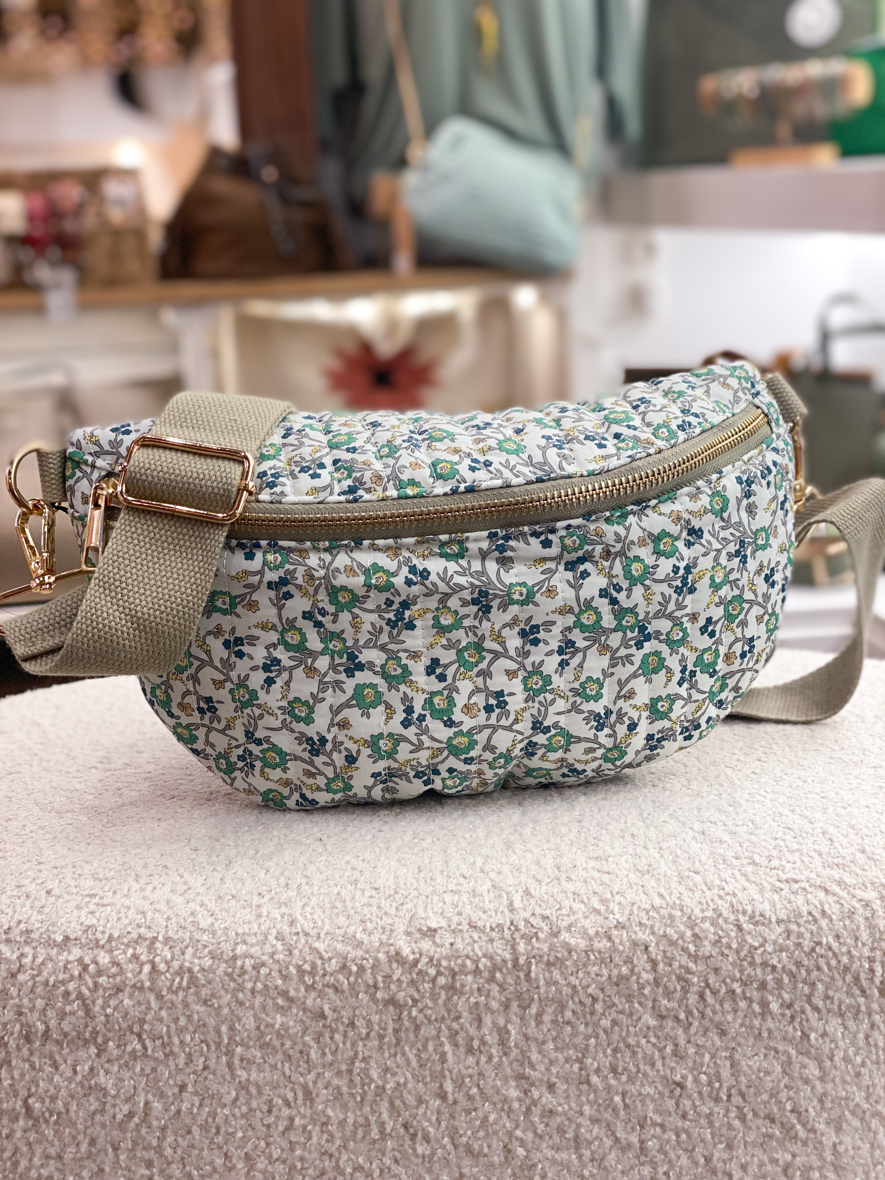 Sac banane en coton côtelé imprimé à motifs floraux
