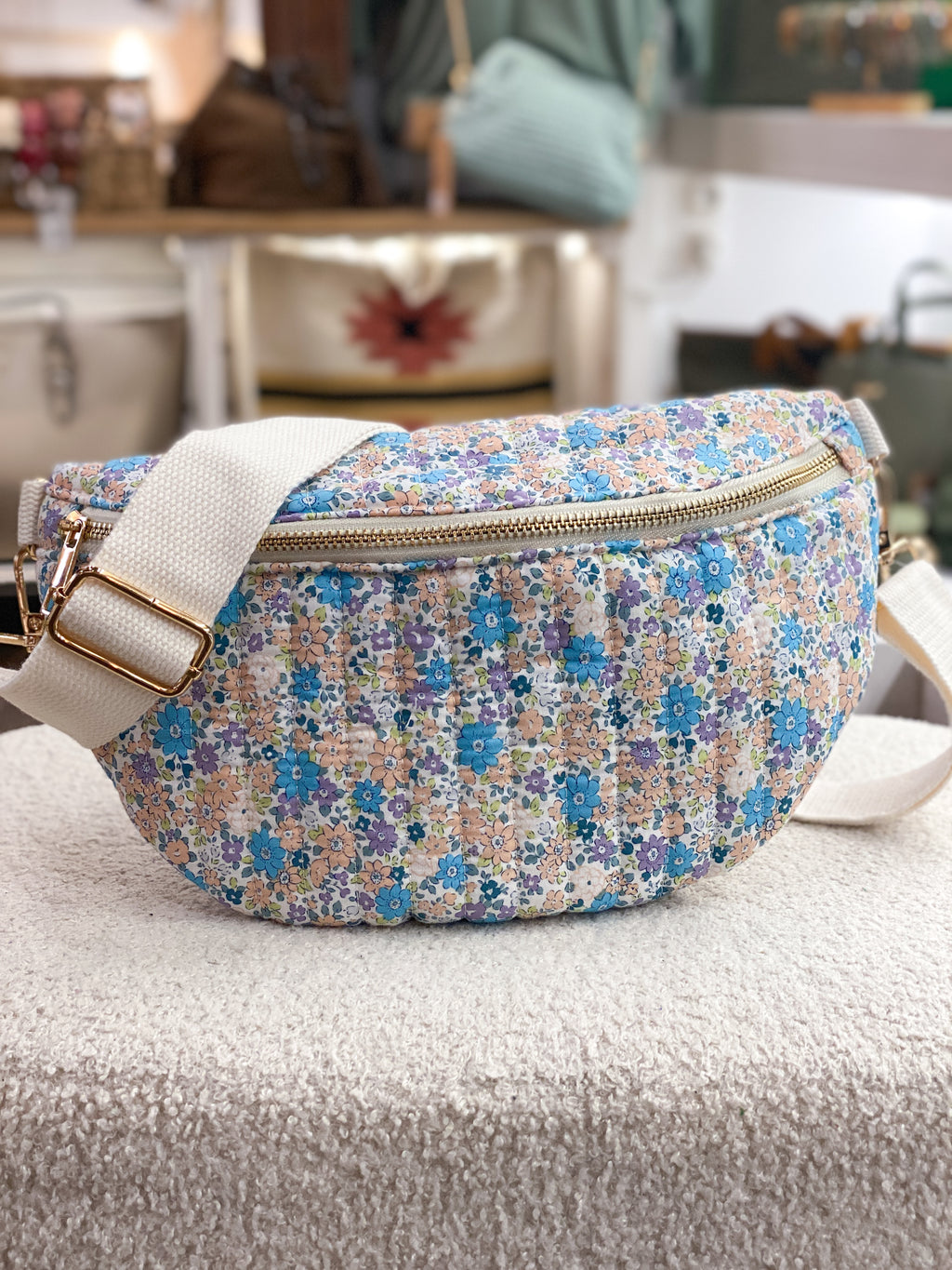 Sac banane en coton côtelé imprimé à motifs floraux