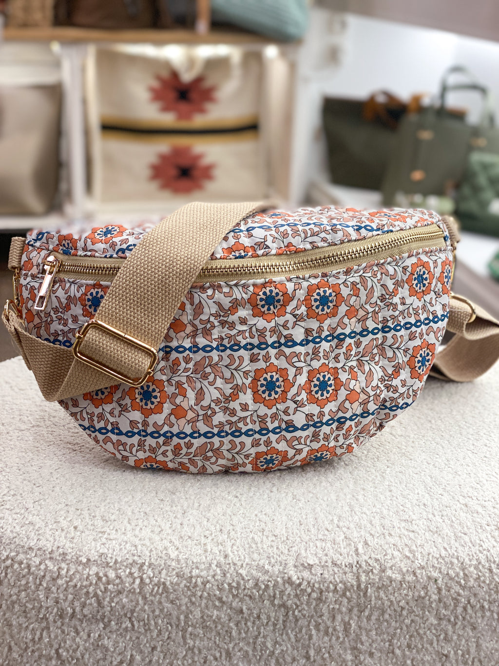 Sac banane en coton côtelé imprimé à motifs floraux