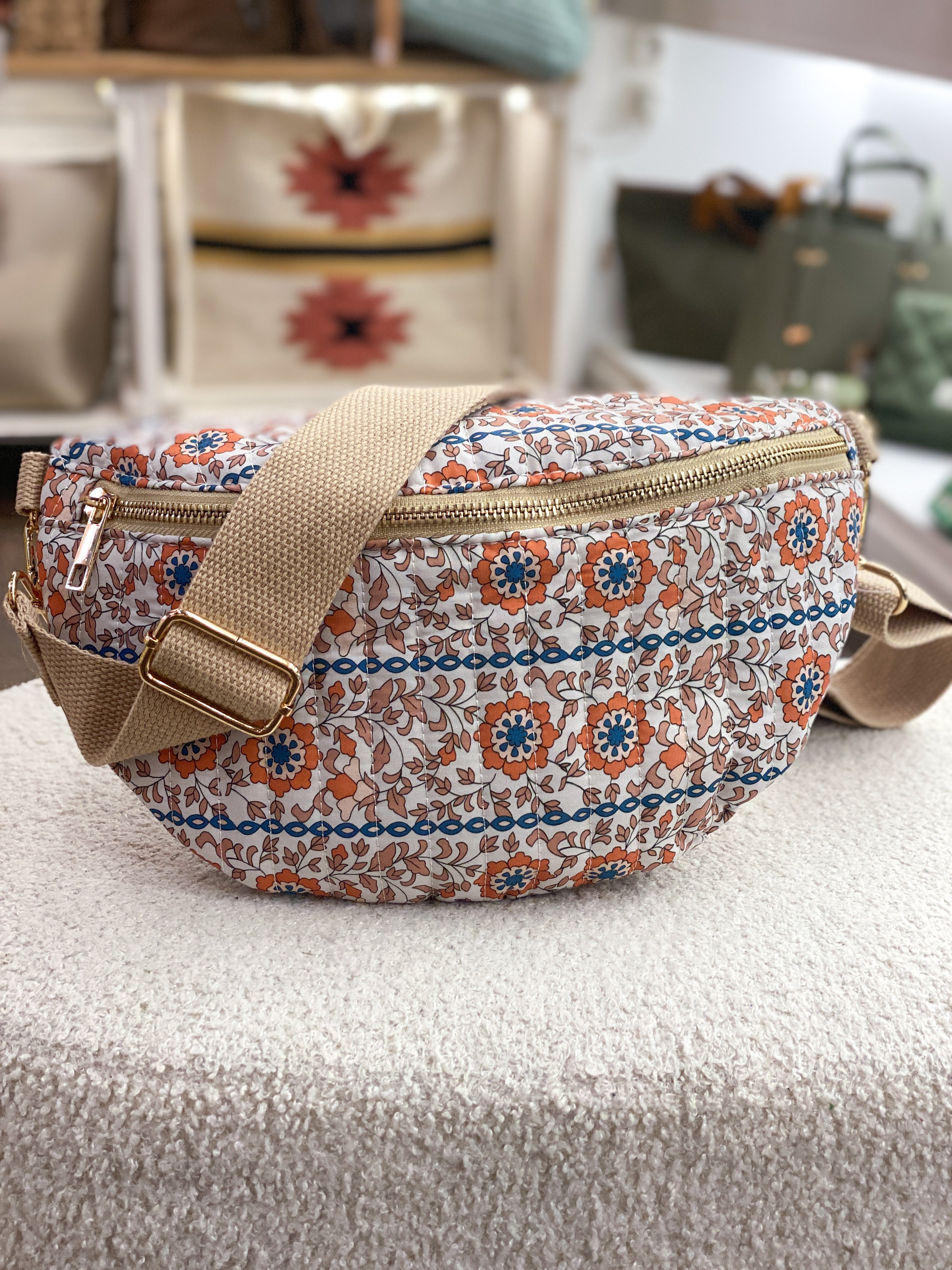 Sac banane en coton côtelé imprimé à motifs floraux