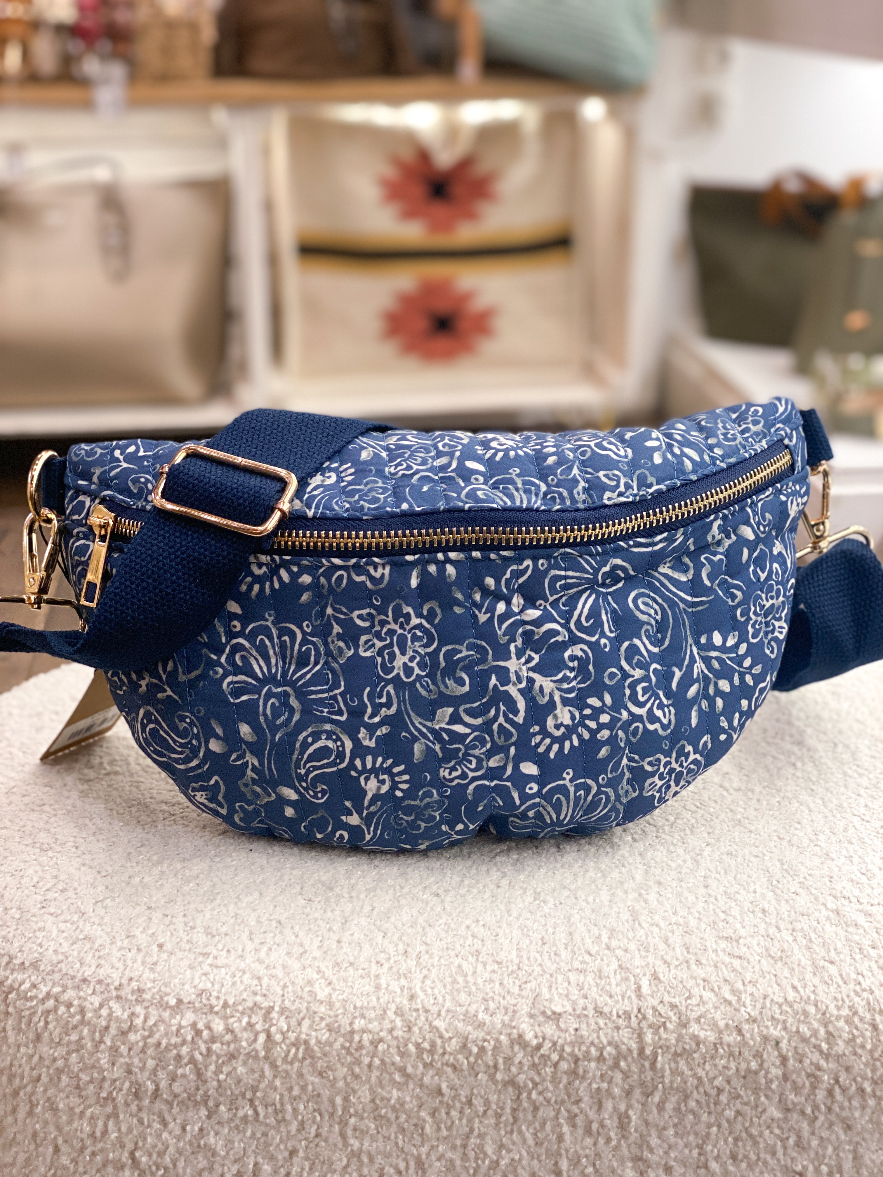 Sac banane en coton côtelé imprimé à motifs floraux