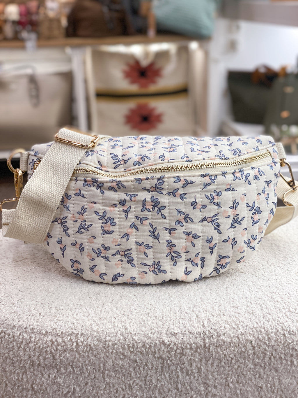 Sac banane en coton côtelé imprimé à motifs floraux