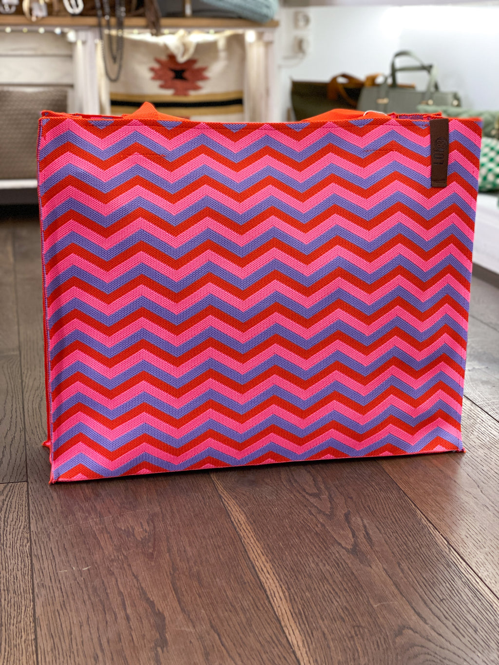 Sac cabas tressé motif zigzag multicolore