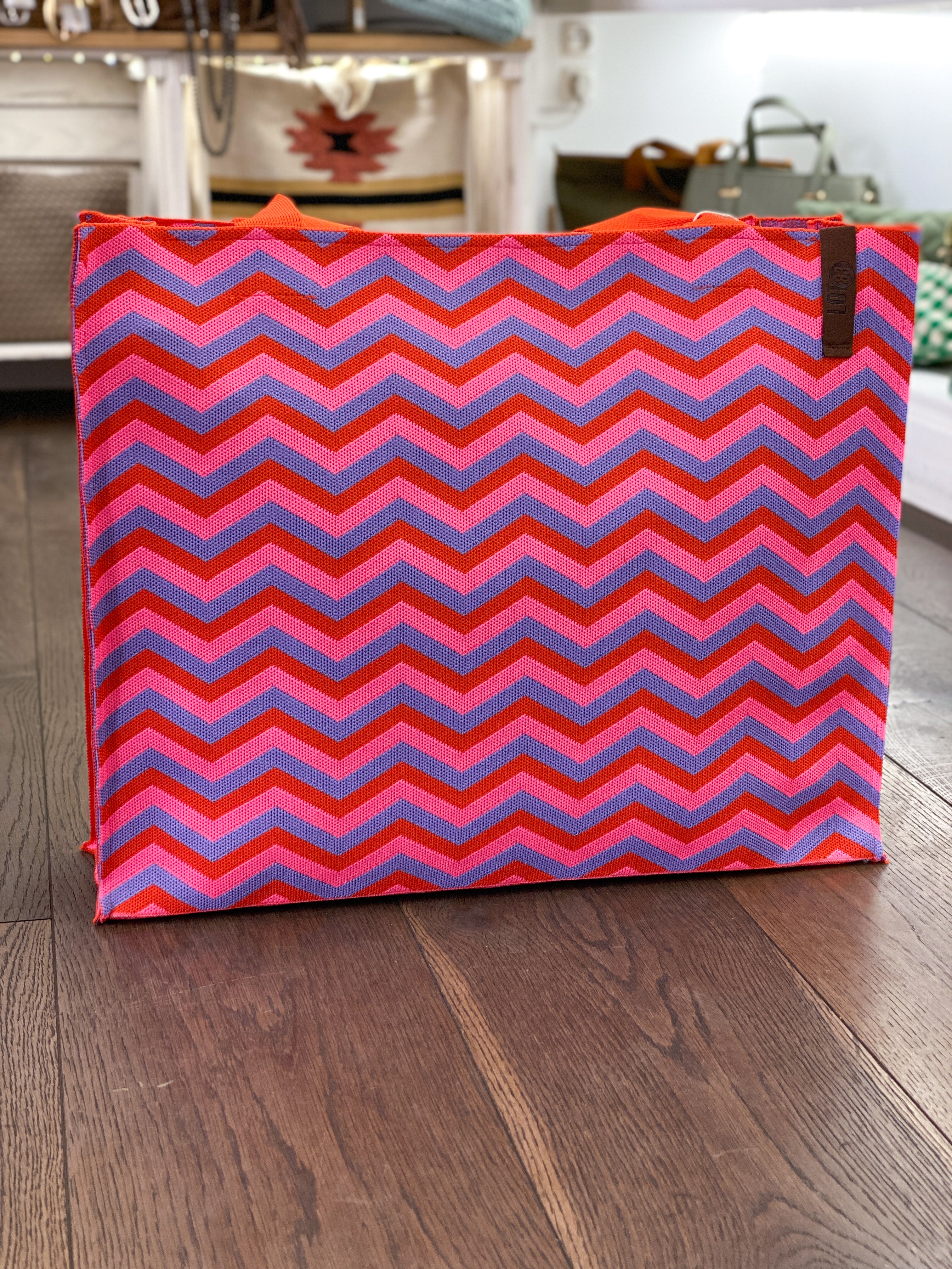 Sac cabas tressé motif zigzag multicolore