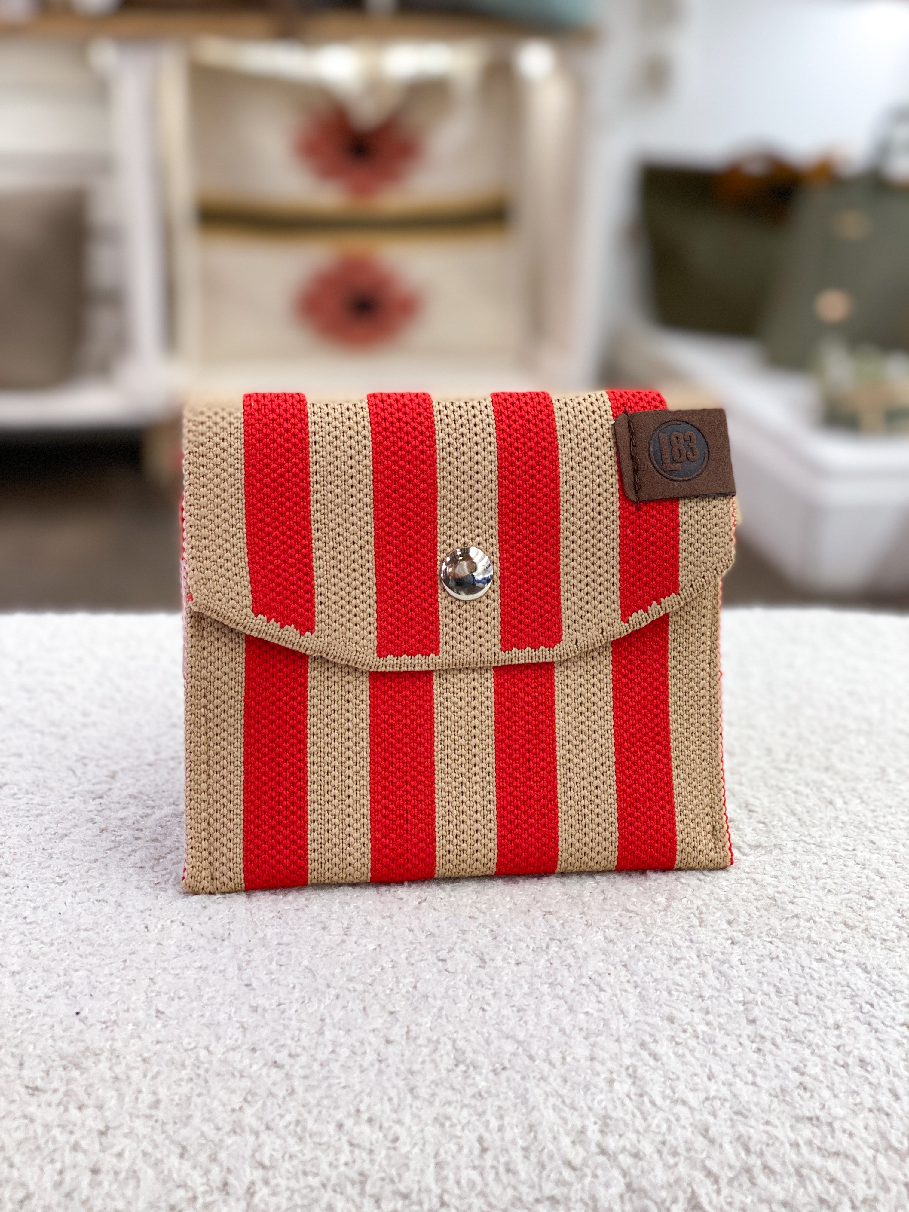 Porte-monnaie carré femme rayé compact