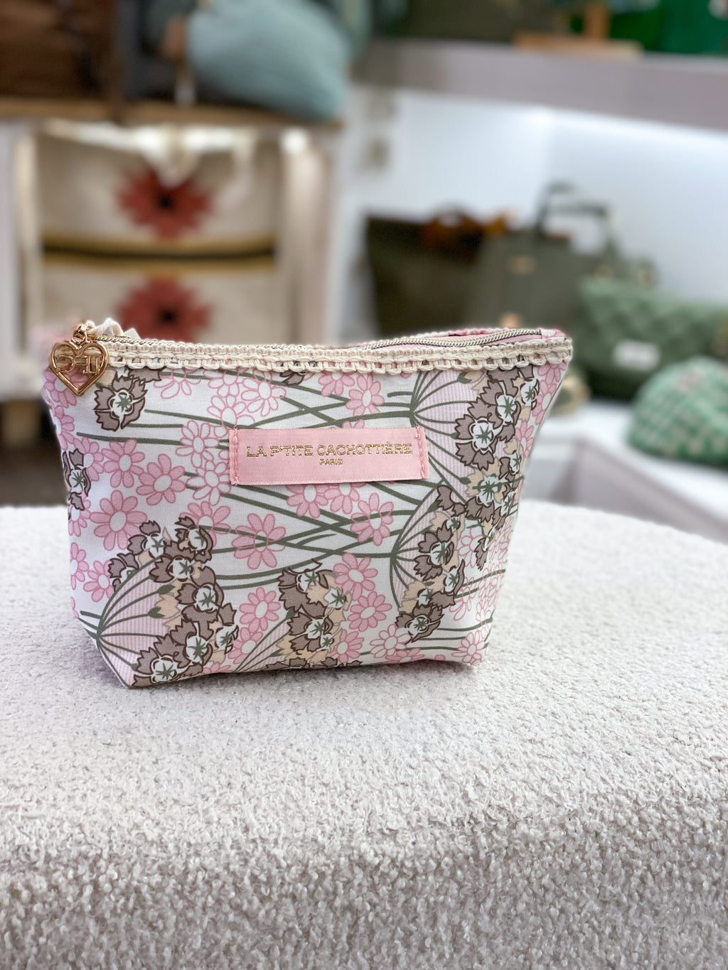 Pochette en coton zippée fleurie avec dentelle