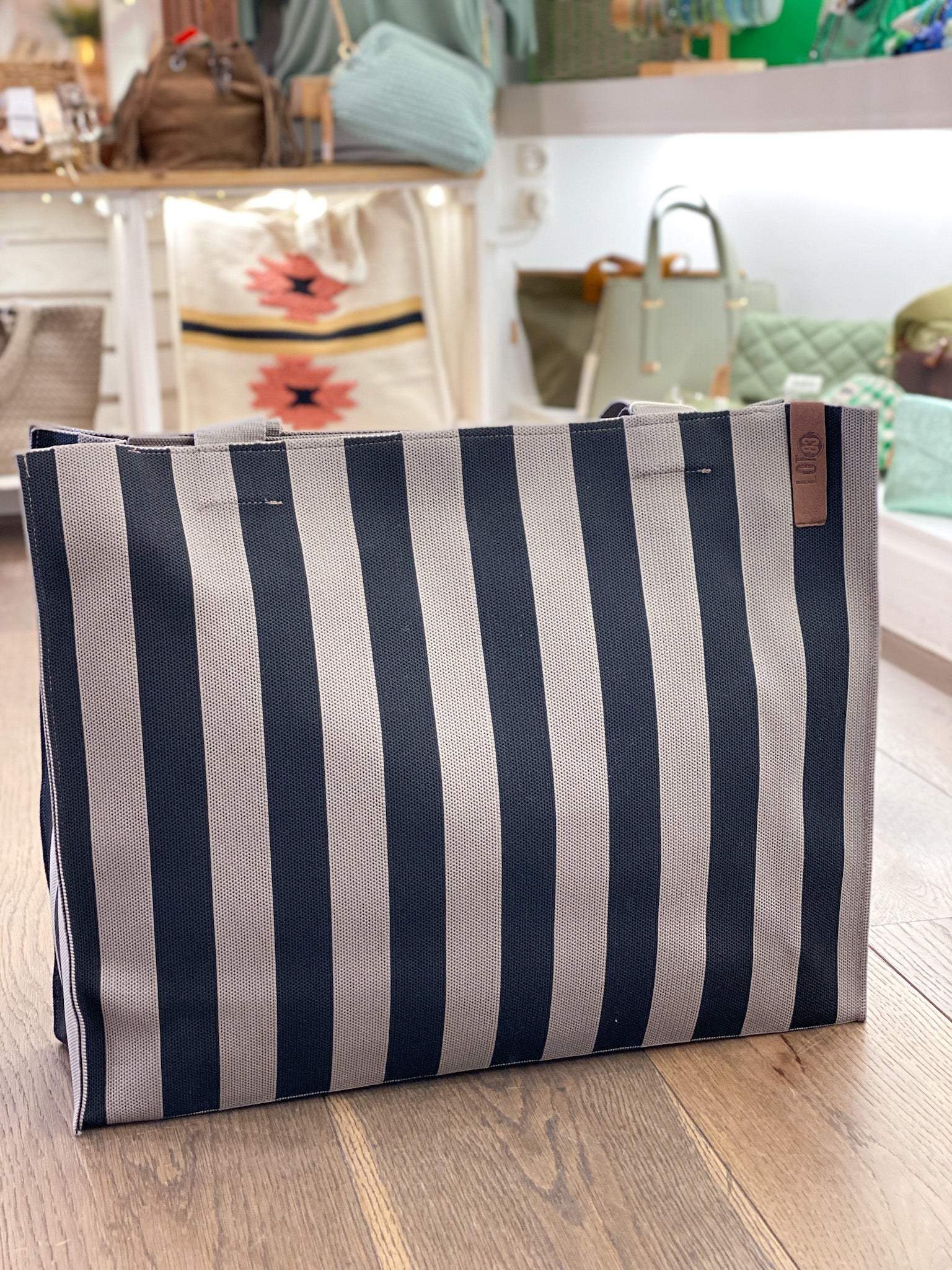 Sac cabas femme rayé grand format