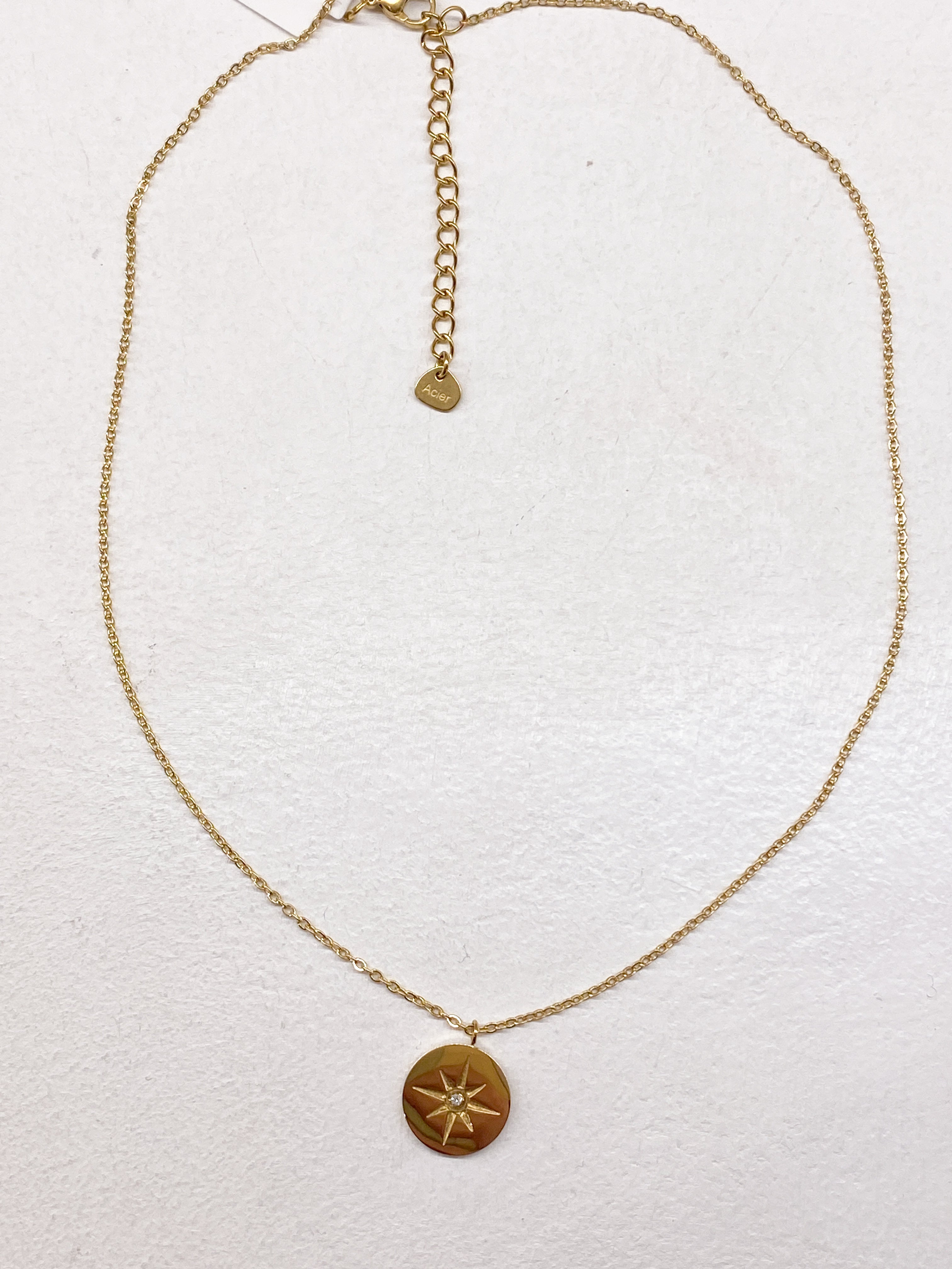 Collier médaille étoile polaire avec strass en acier inoxydable