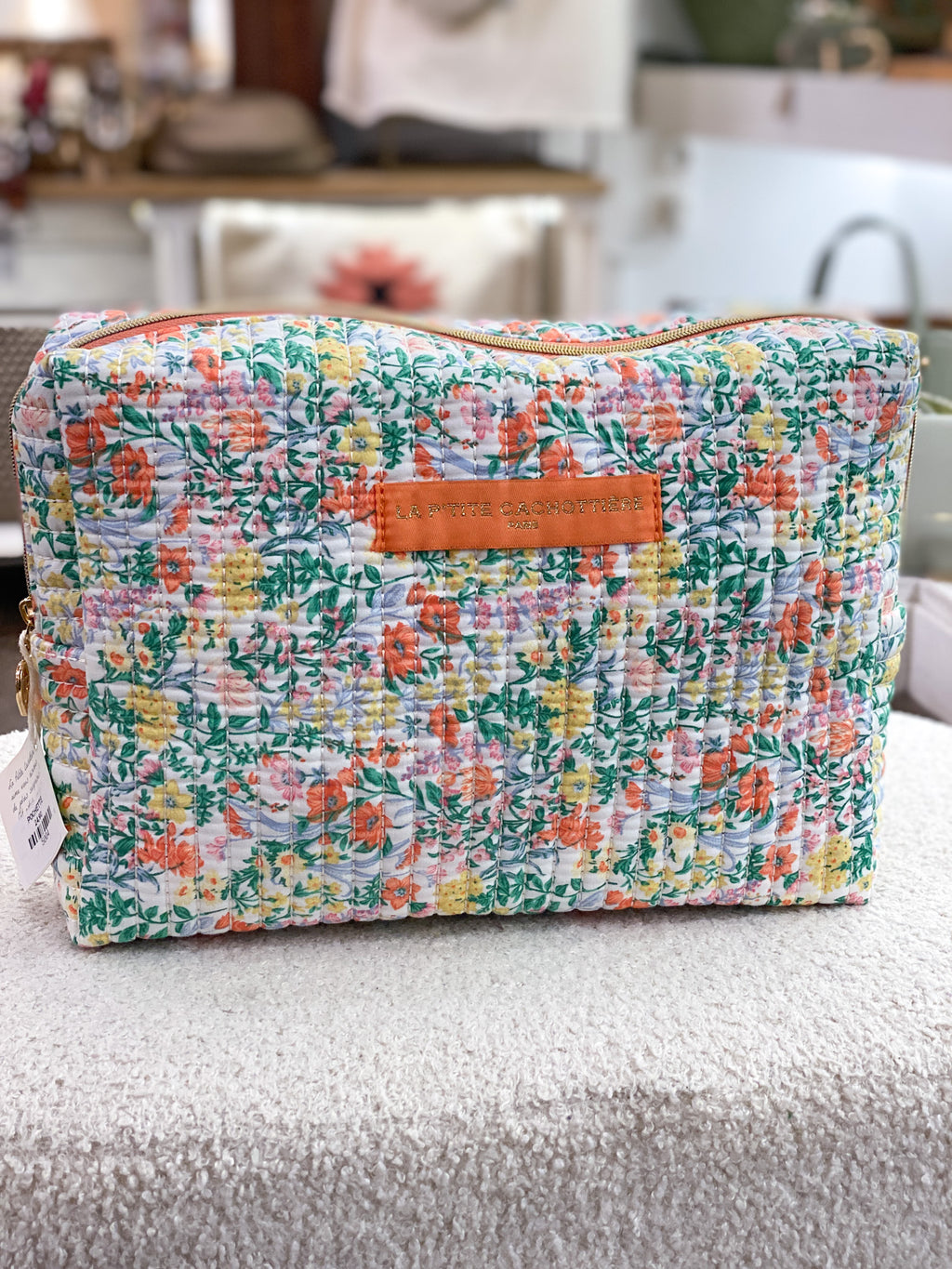 Trousse matelassée fleurie en coton
