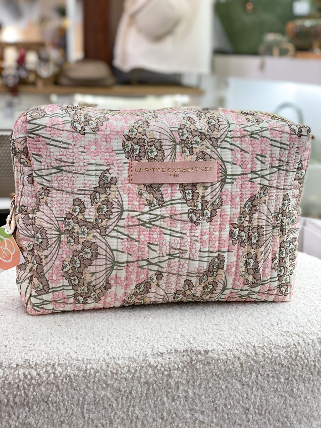 Trousse matelassée fleurie en coton