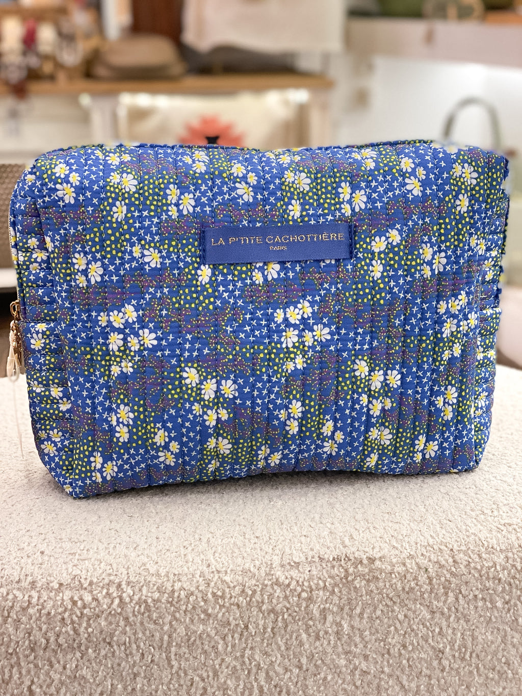 Trousse matelassée fleurie en coton
