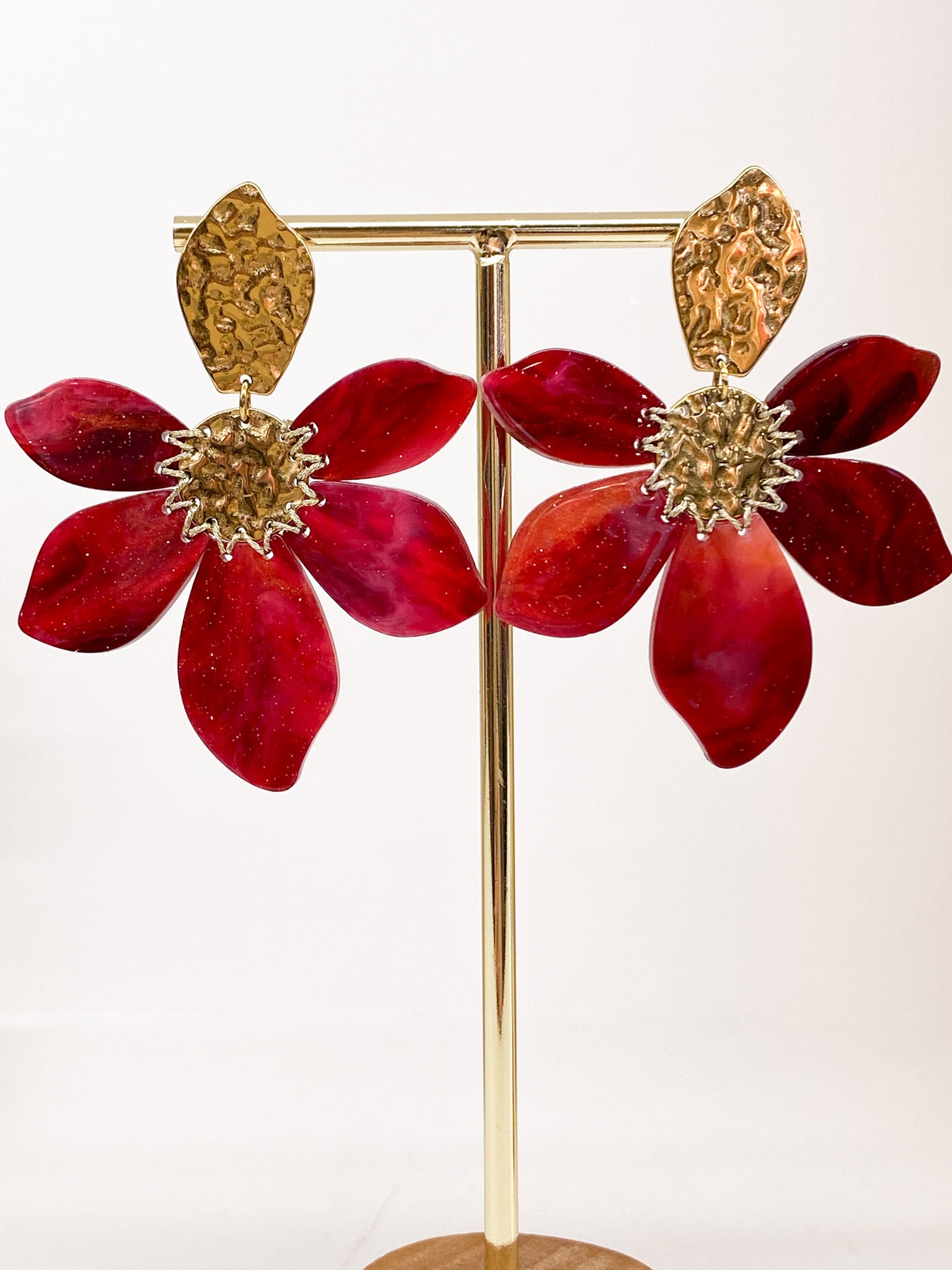 Boucles d’oreilles fleur en acier inoxydable et acétate pailleté