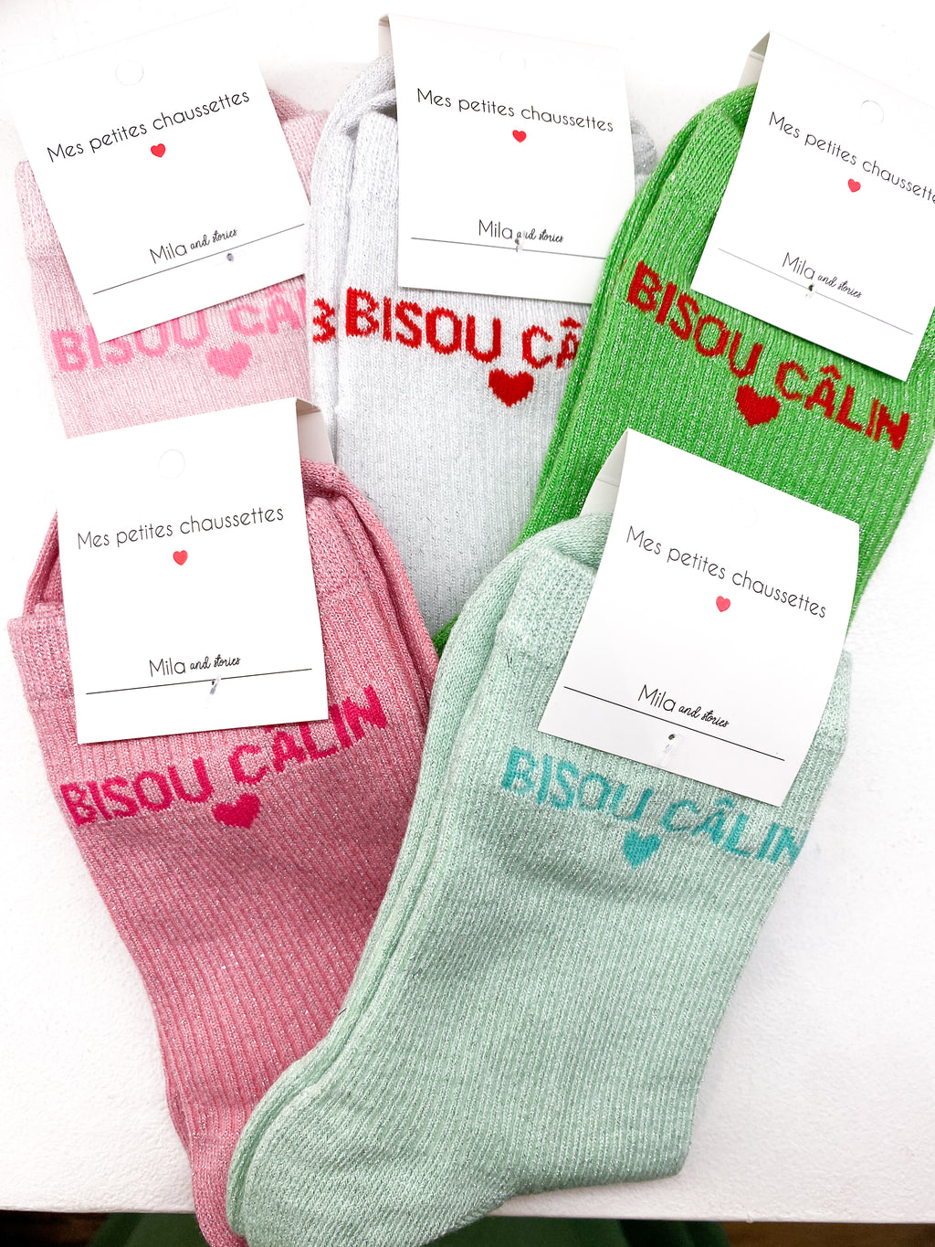 Chaussettes femme Bisou Câlin à paillettes