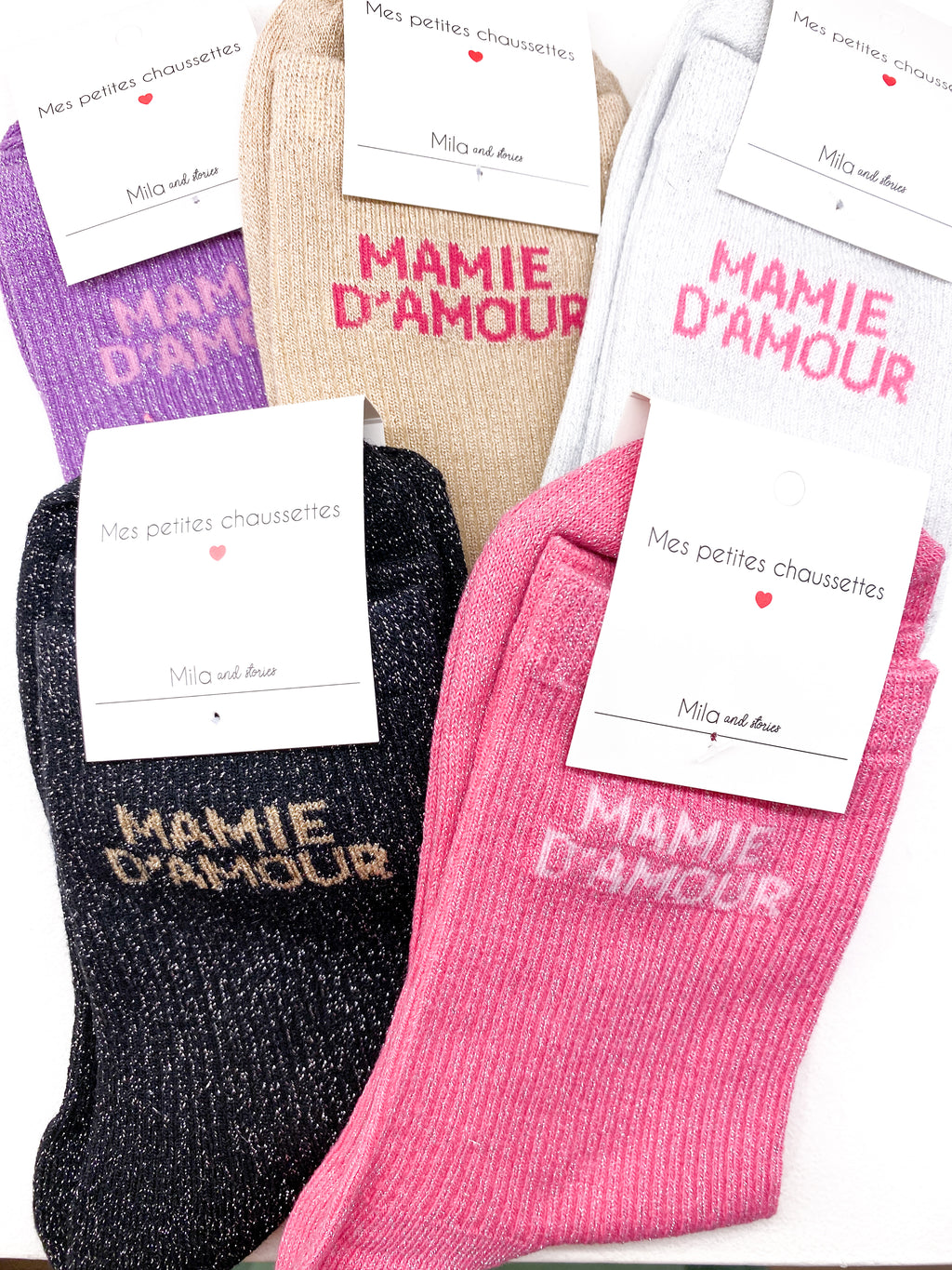 Chaussettes femme Mamie d’Amour à paillettes