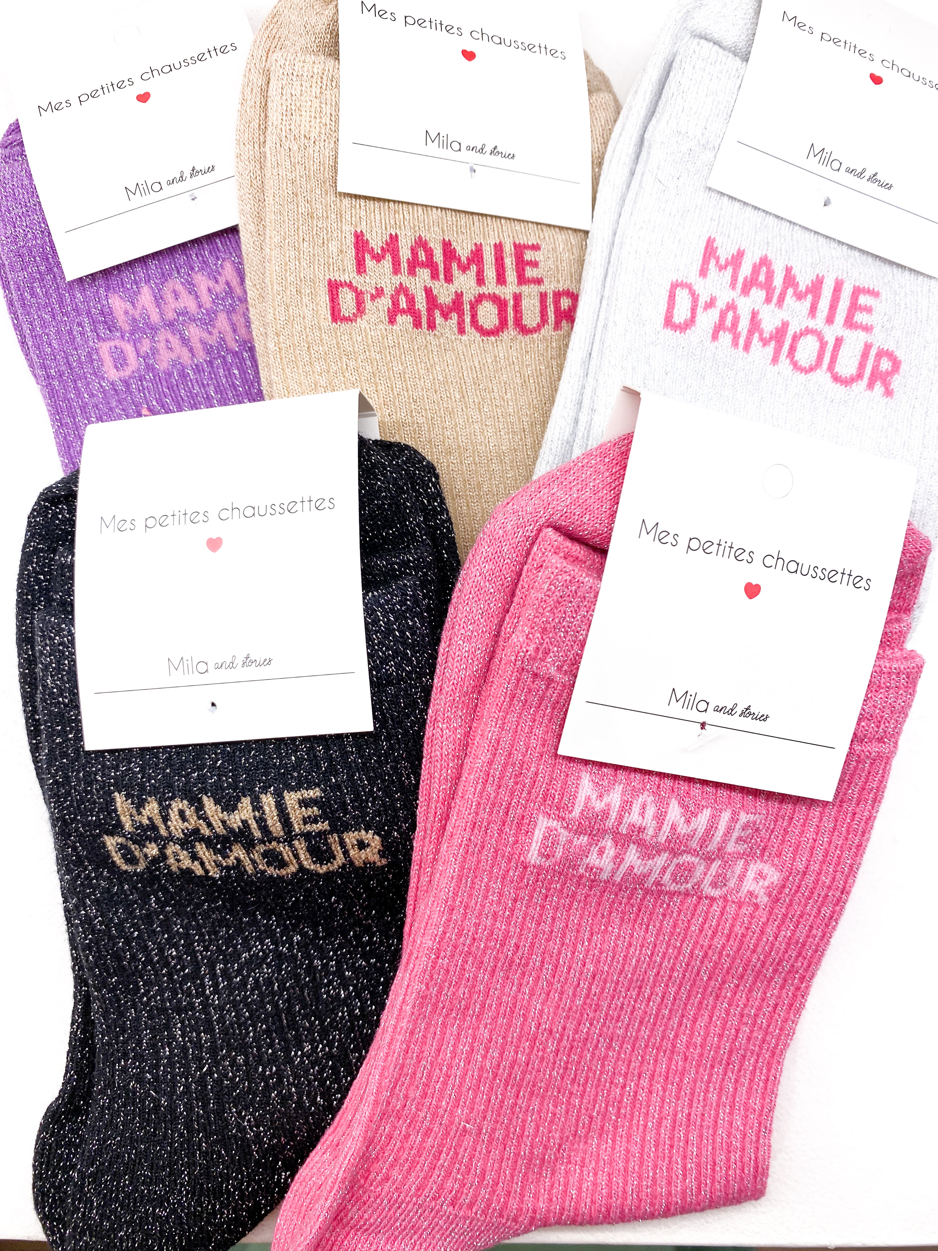 Chaussettes femme Mamie d’Amour à paillettes