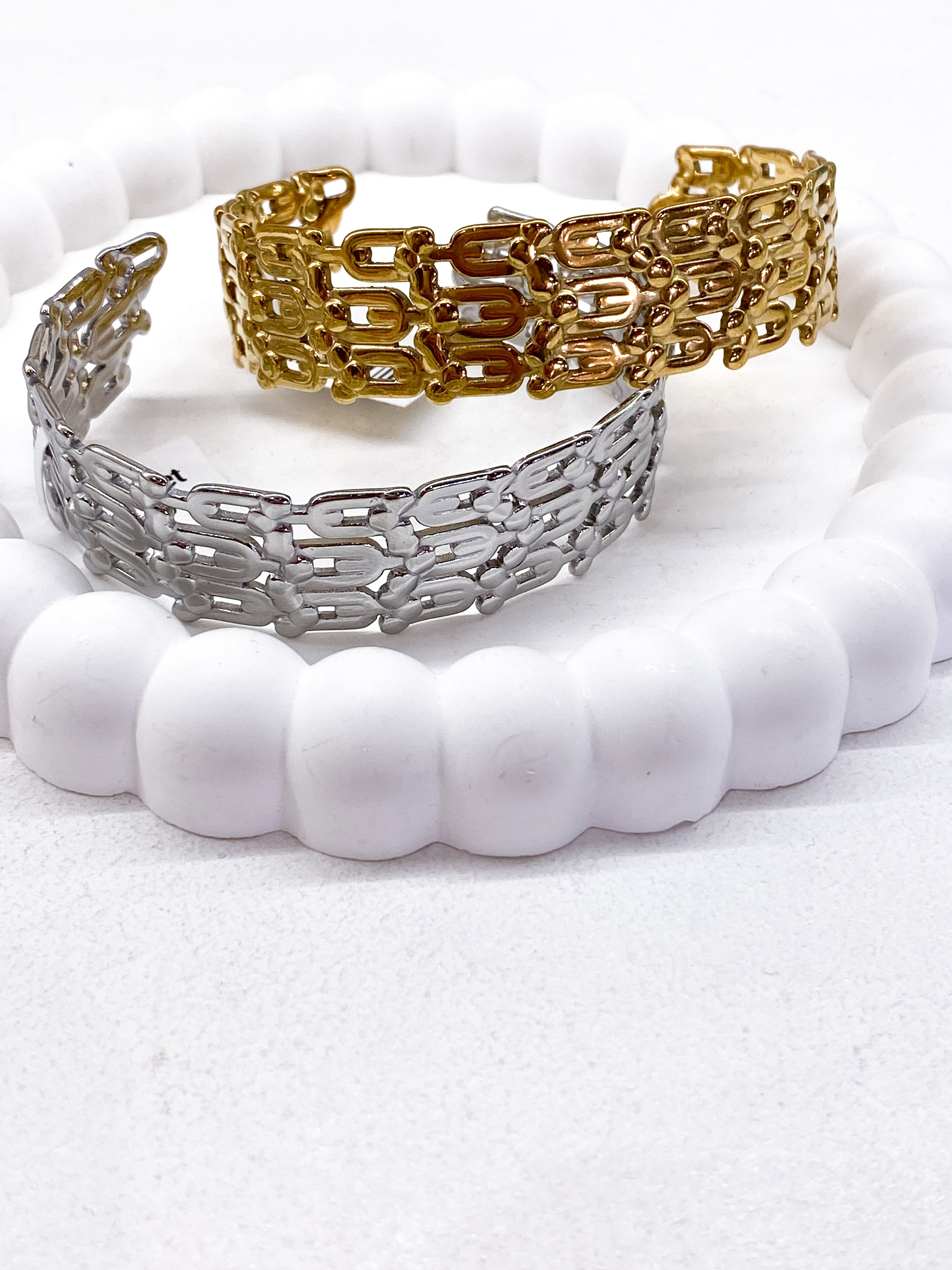Bracelet jonc triple rang maillons en acier inoxydable