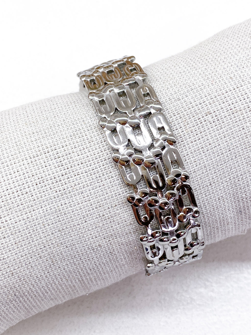 Bracelet jonc triple rang maillons en acier inoxydable