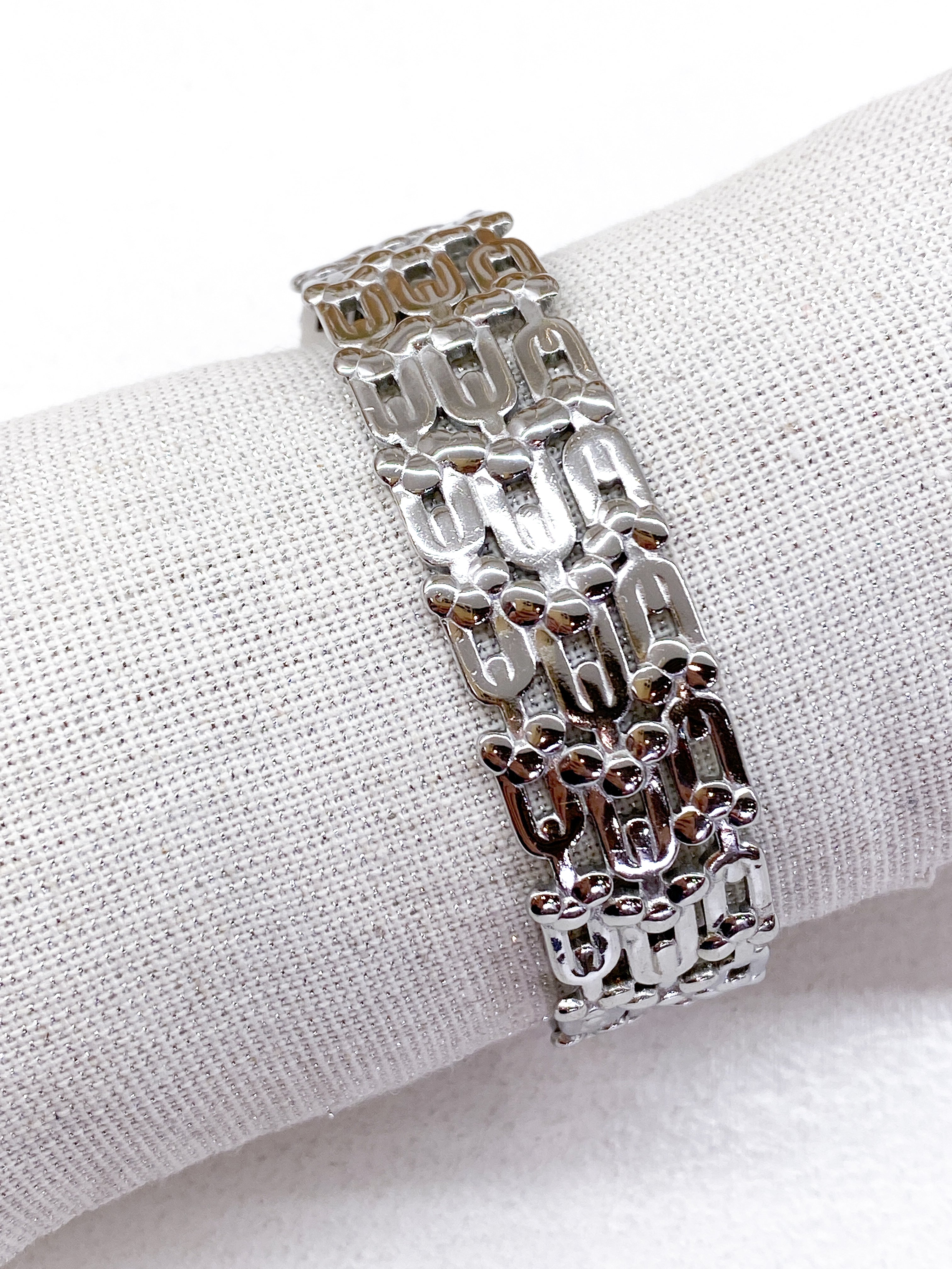 Bracelet jonc triple rang maillons en acier inoxydable