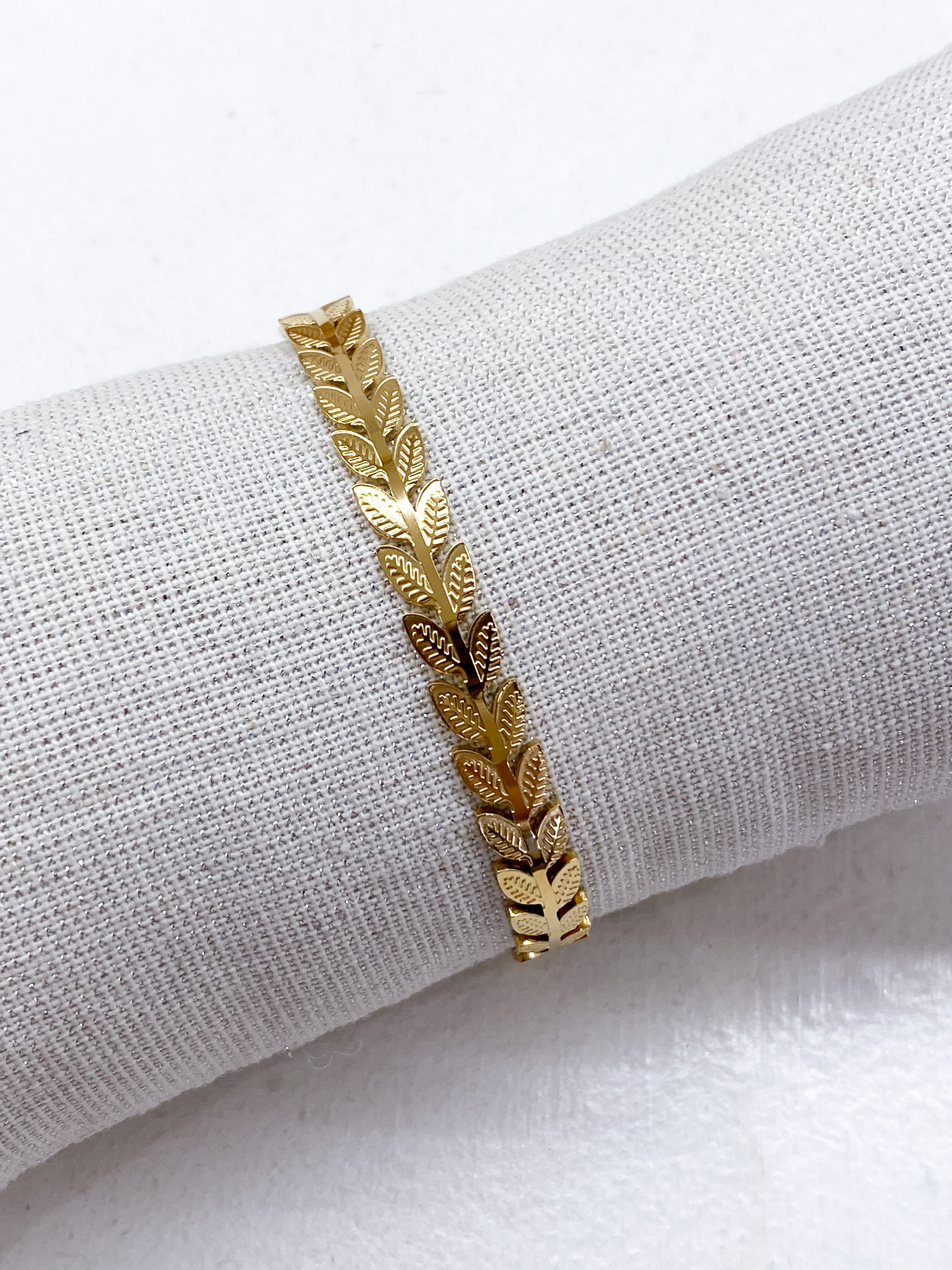 Bracelet jonc fin en acier inoxydable feuilles délicates