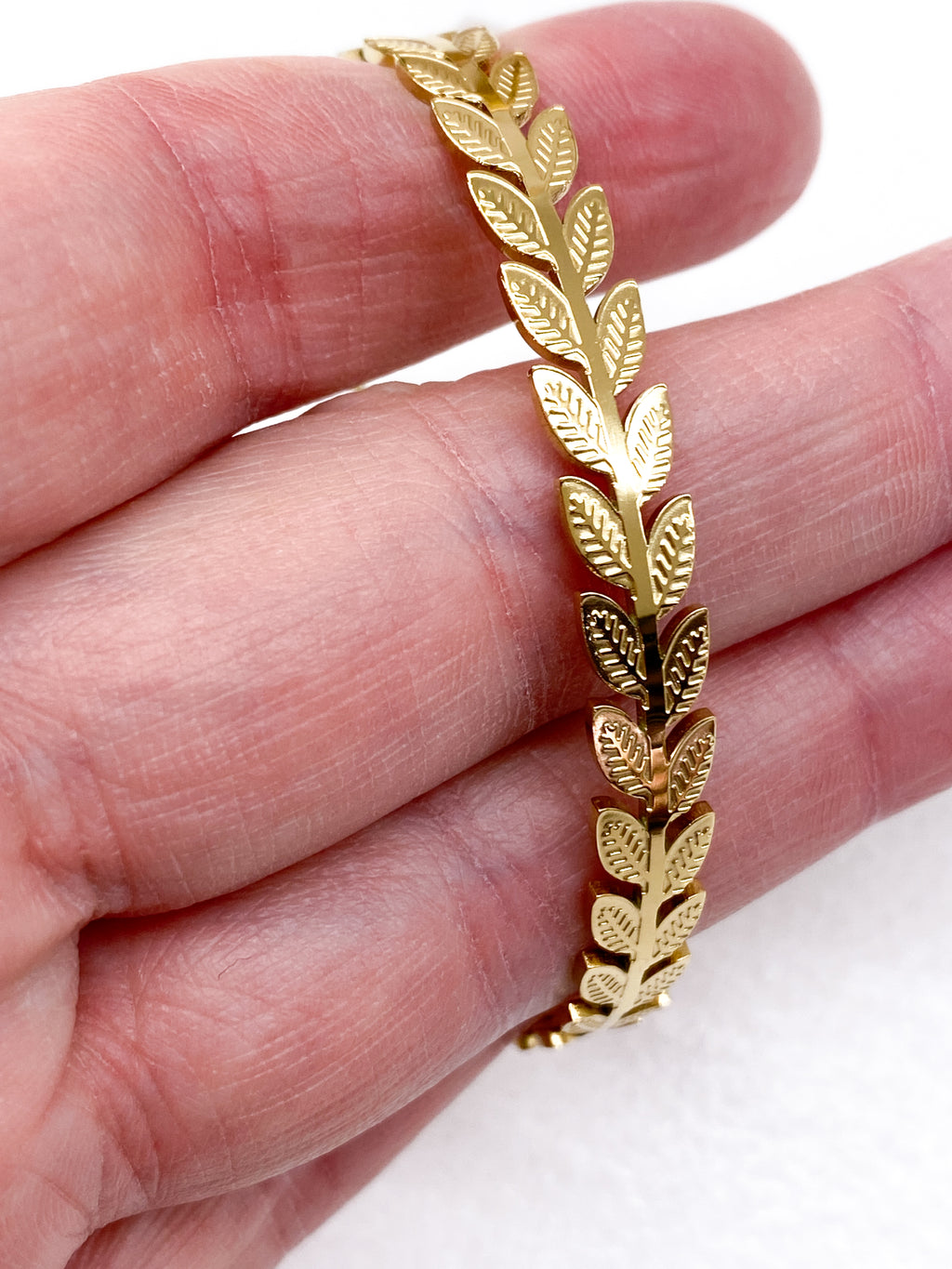 Bracelet jonc fin en acier inoxydable feuilles délicates