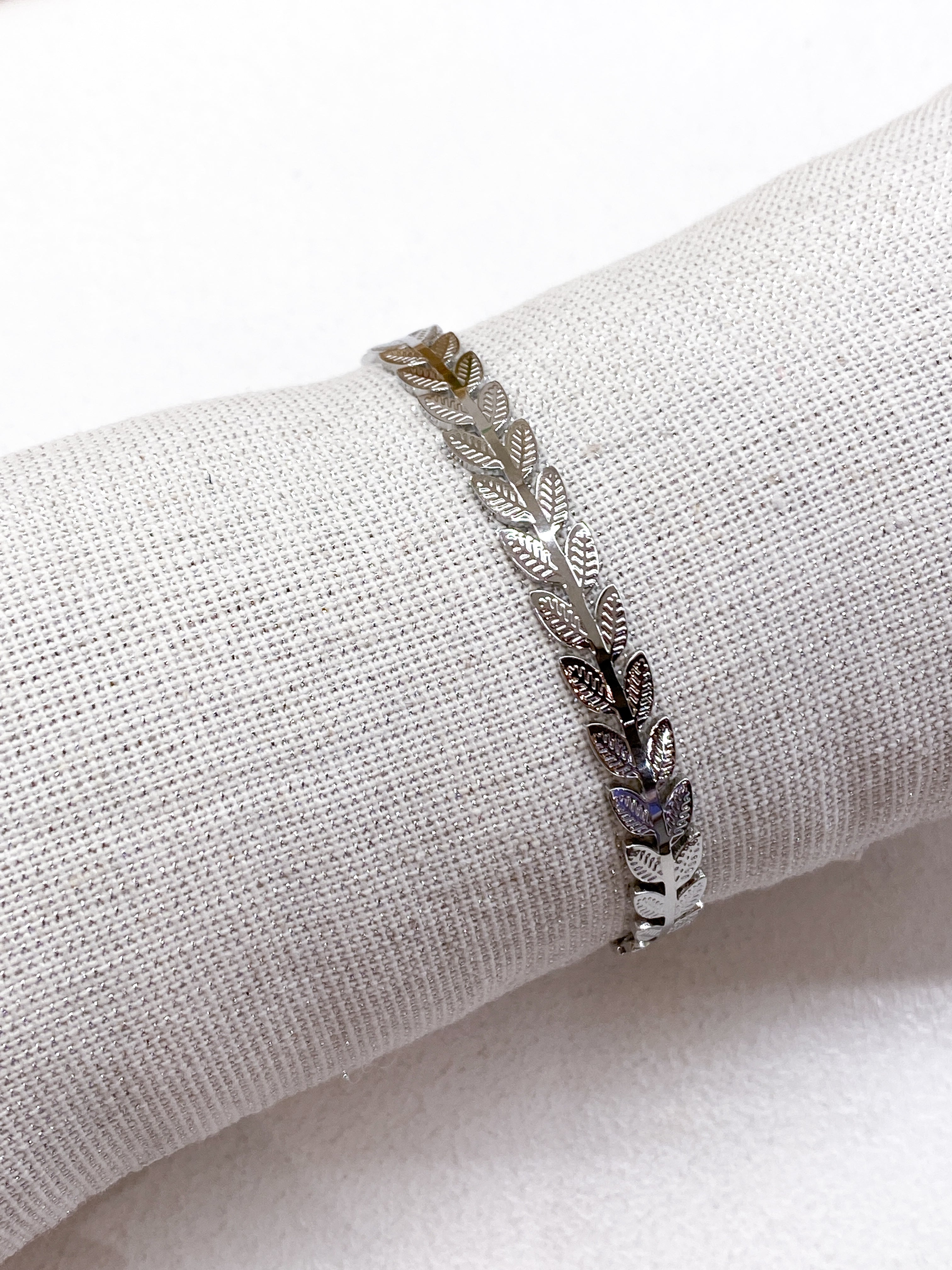 Bracelet jonc fin en acier inoxydable feuilles délicates