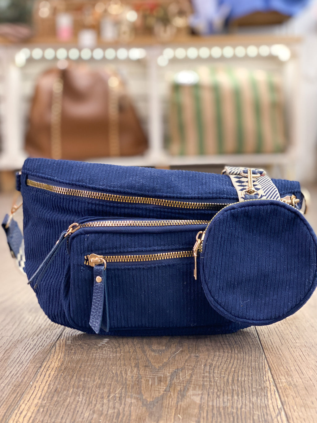 Sac banane en velours côtelé avec multi-poches
