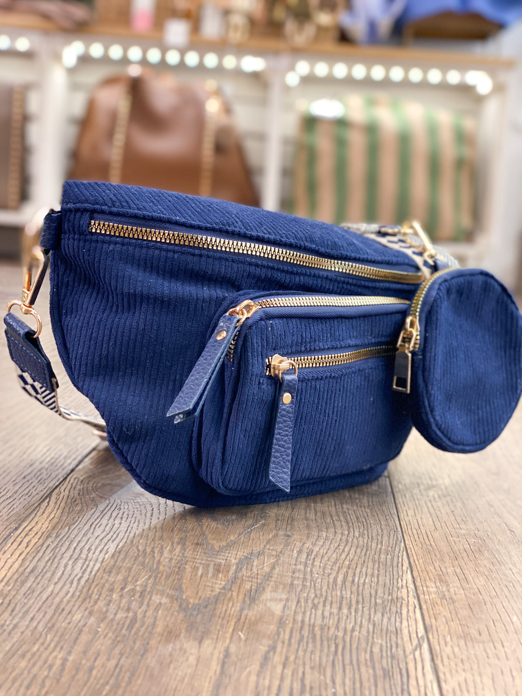 Sac banane en velours côtelé avec multi-poches
