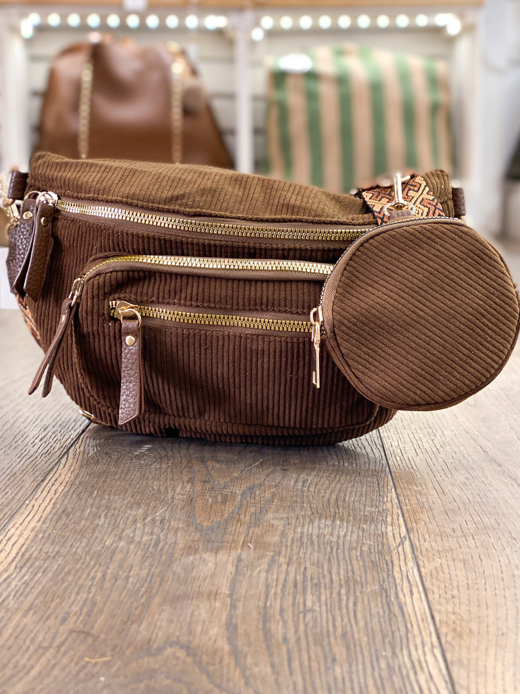 Sac banane en velours côtelé avec multi-poches