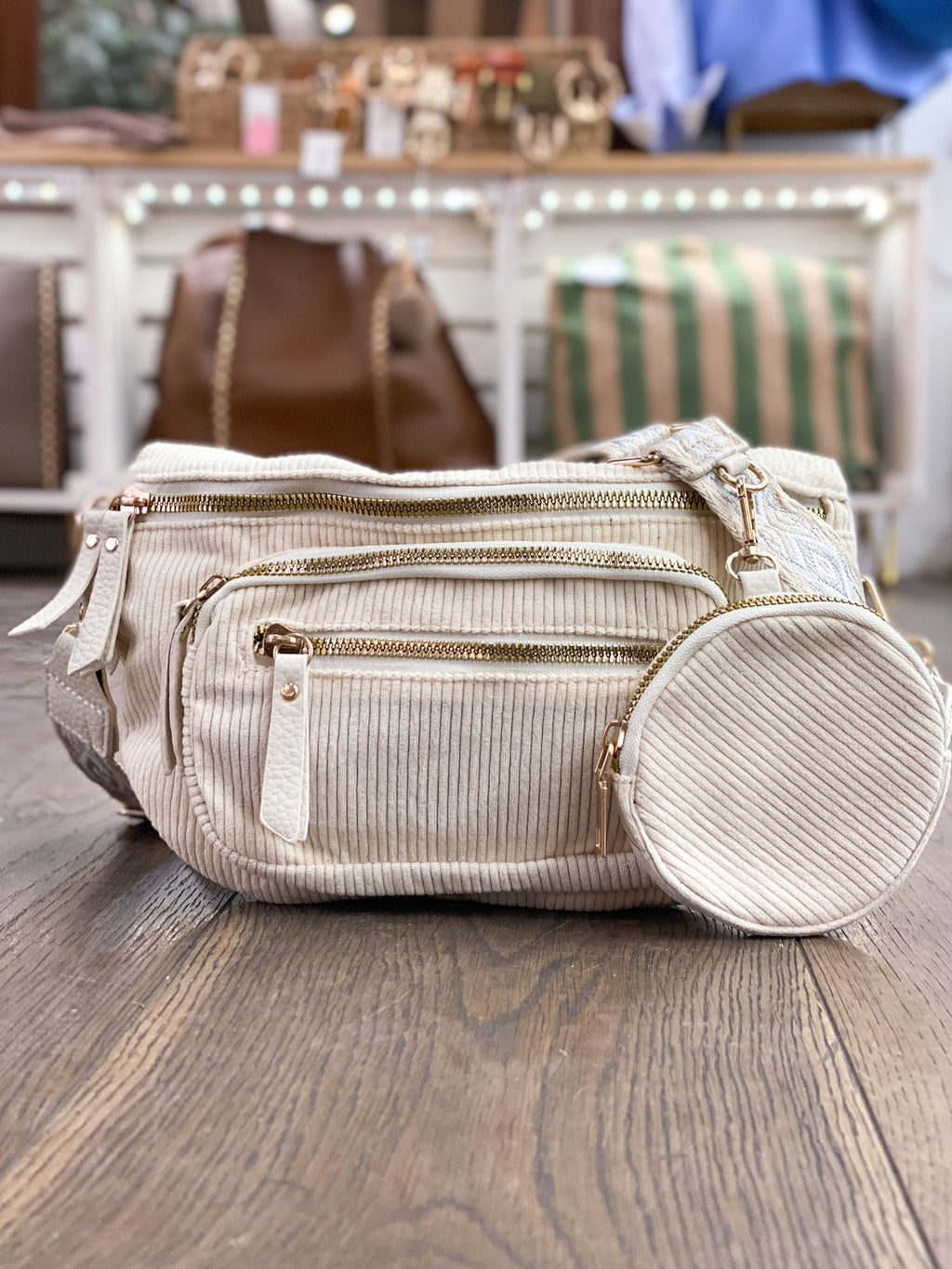 Sac banane en velours côtelé avec multi-poches