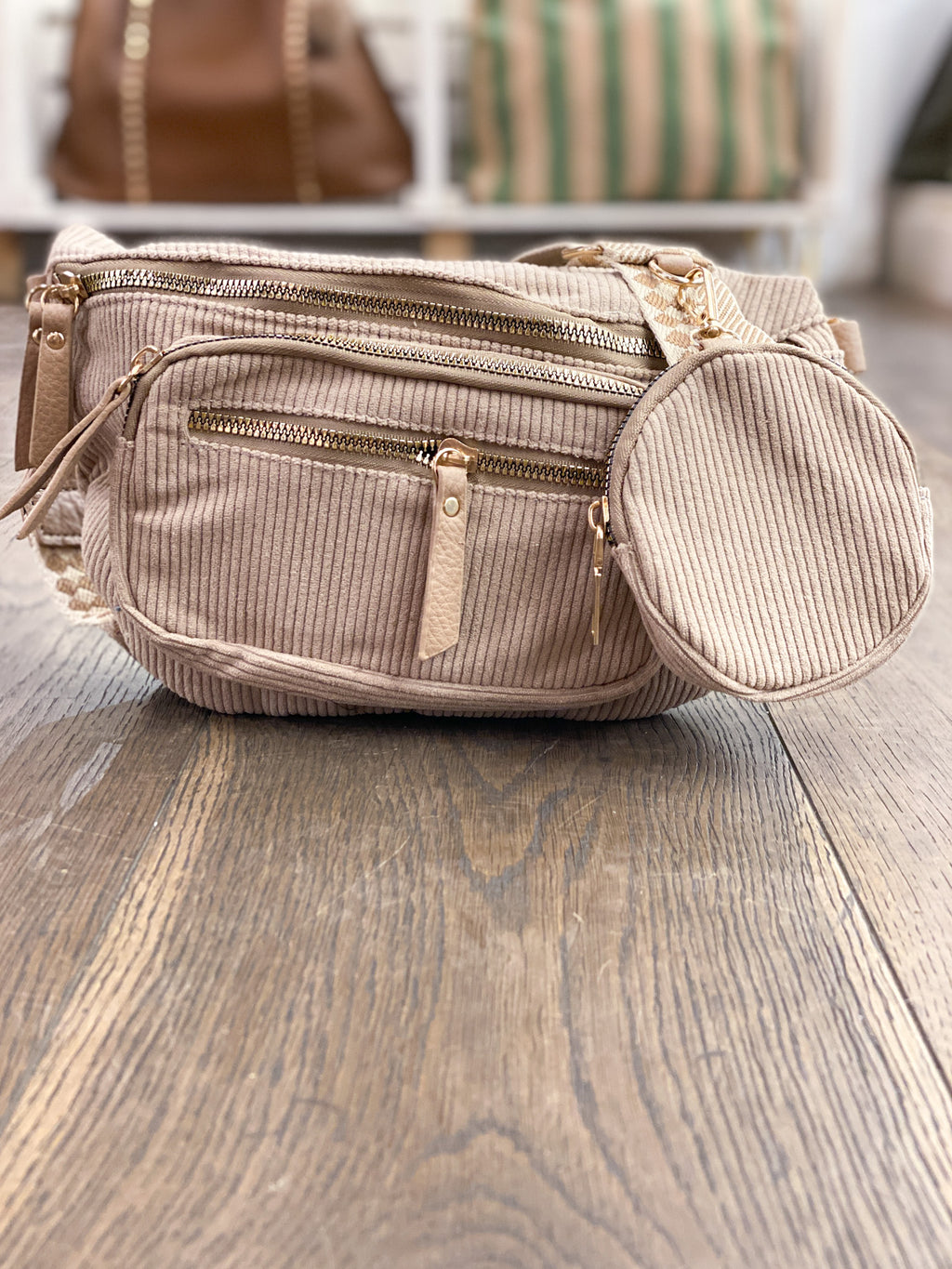 Sac banane en velours côtelé avec multi-poches