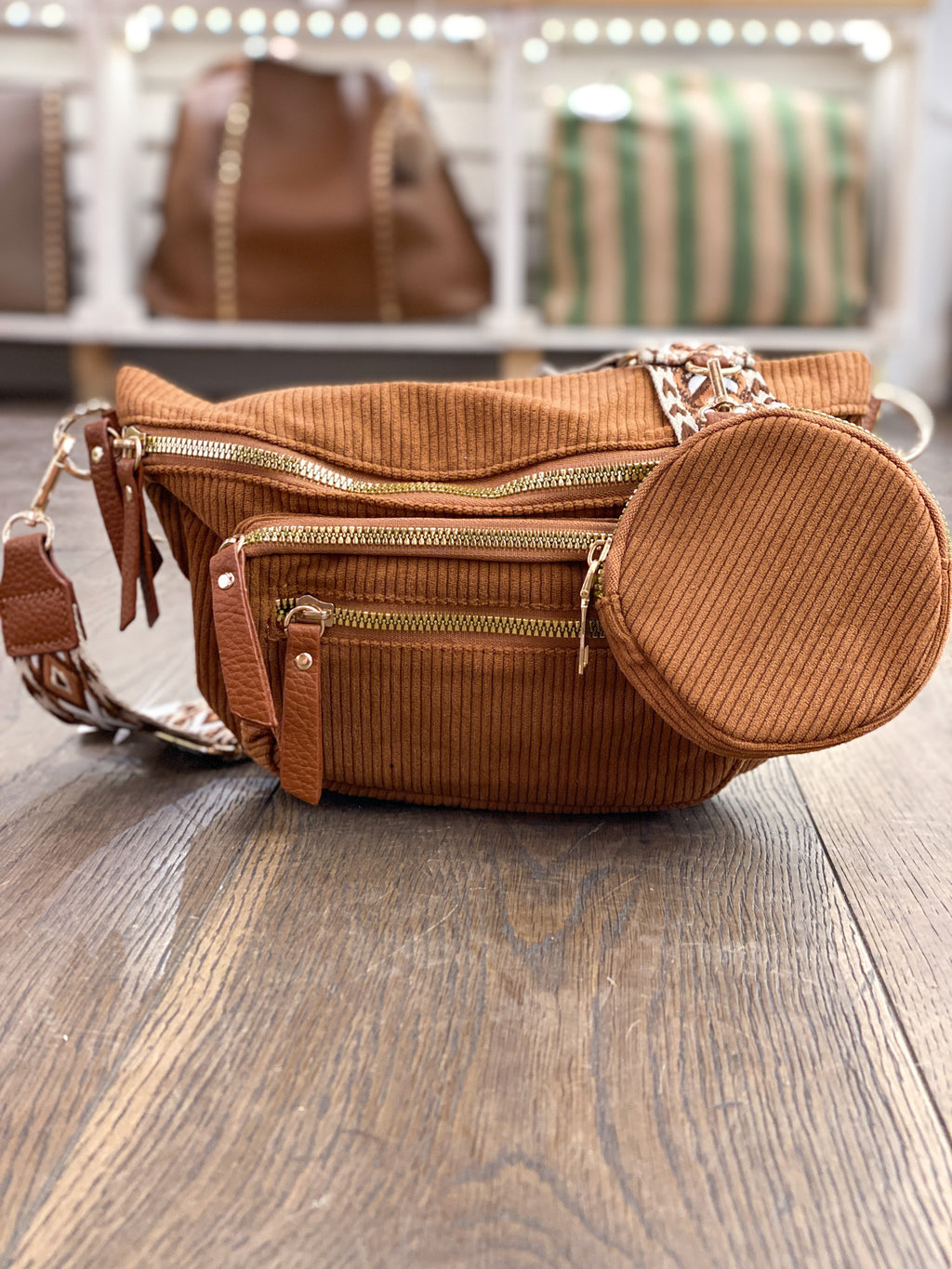 Sac banane en velours côtelé avec multi-poches