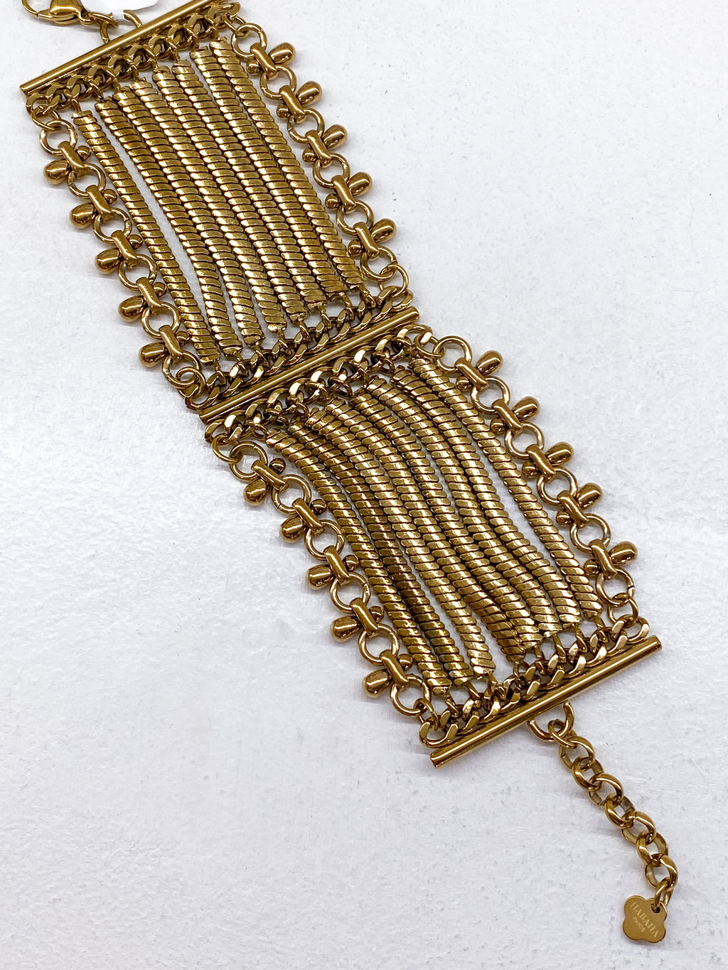 Bracelet manchette chaînes dorées en acier inoxydable