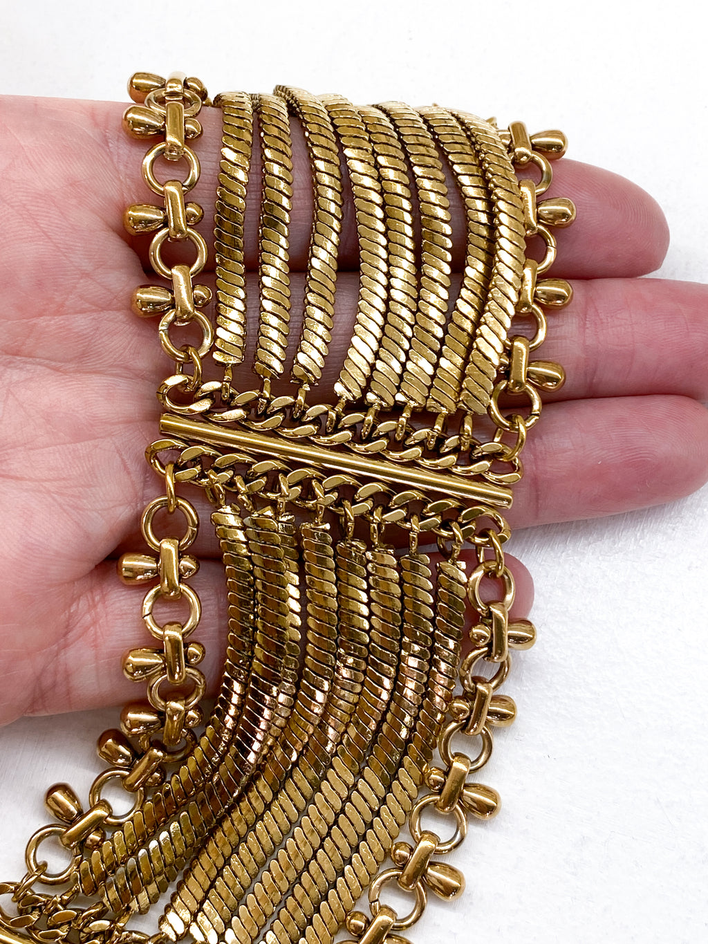 Bracelet manchette chaînes dorées en acier inoxydable