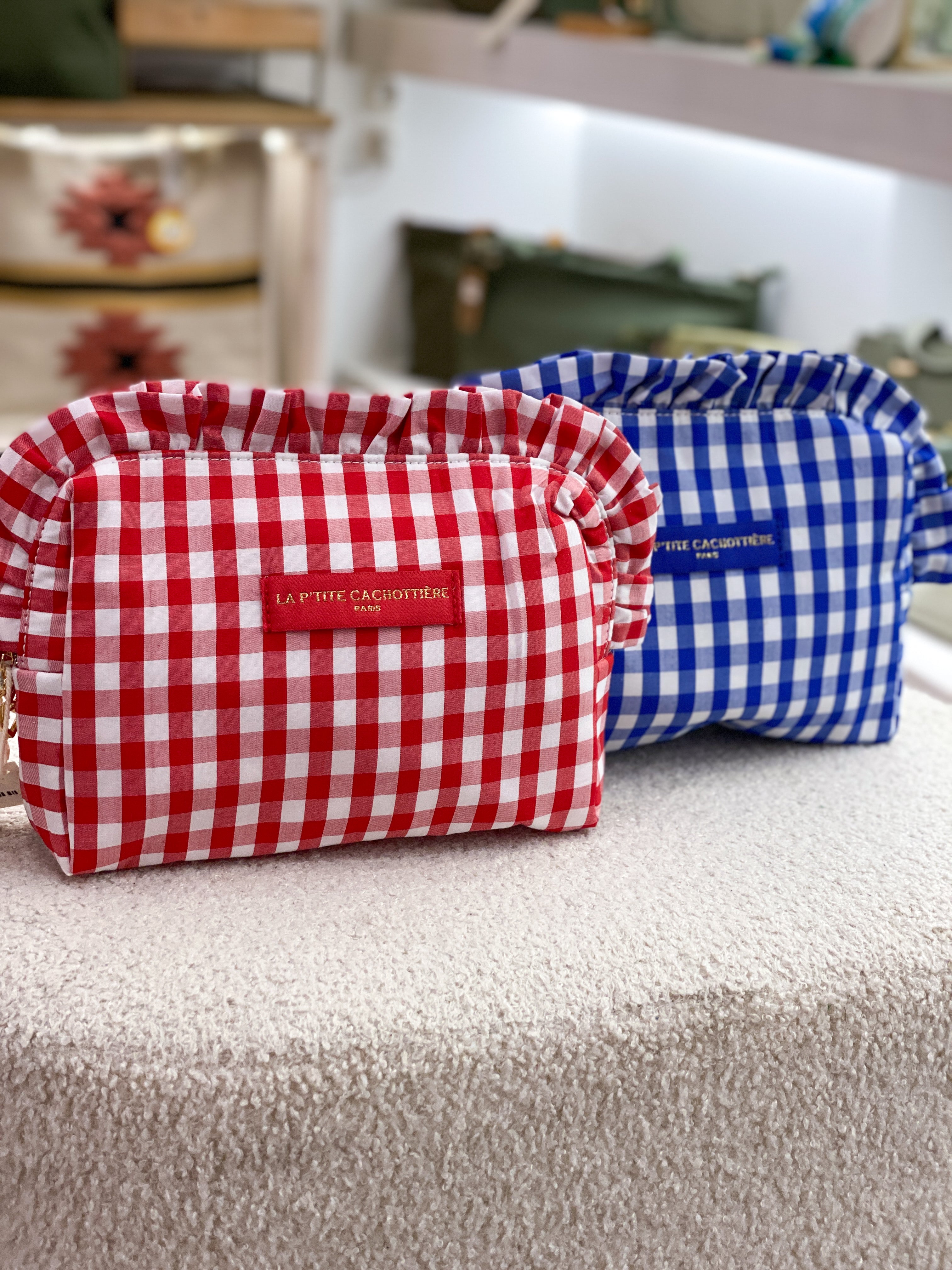 Grande trousse en coton Vichy à volants
