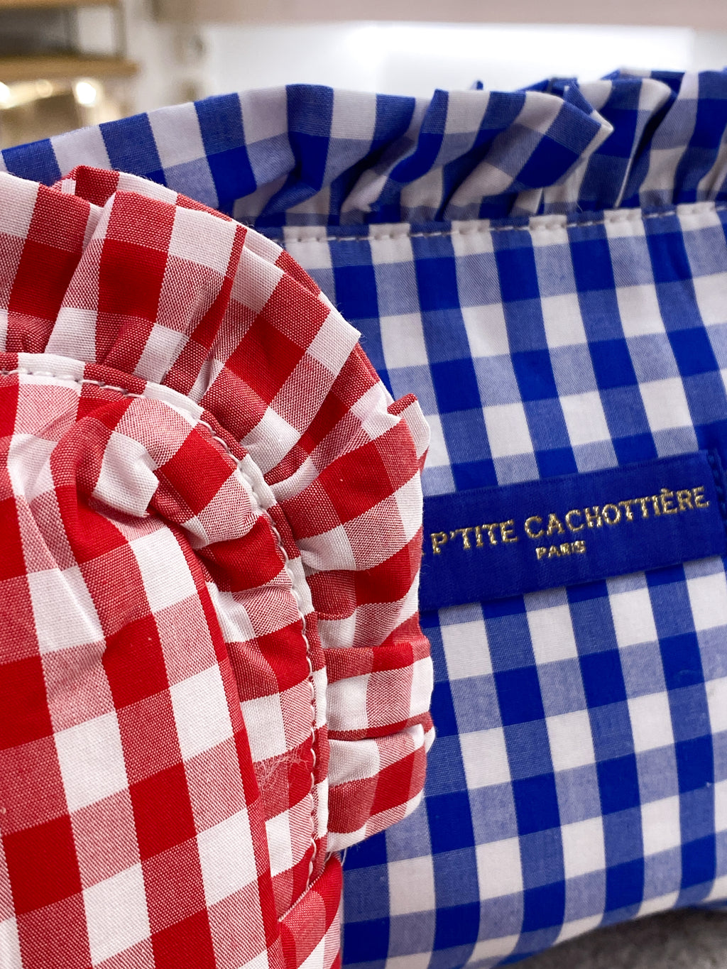 Grande trousse en coton Vichy à volants