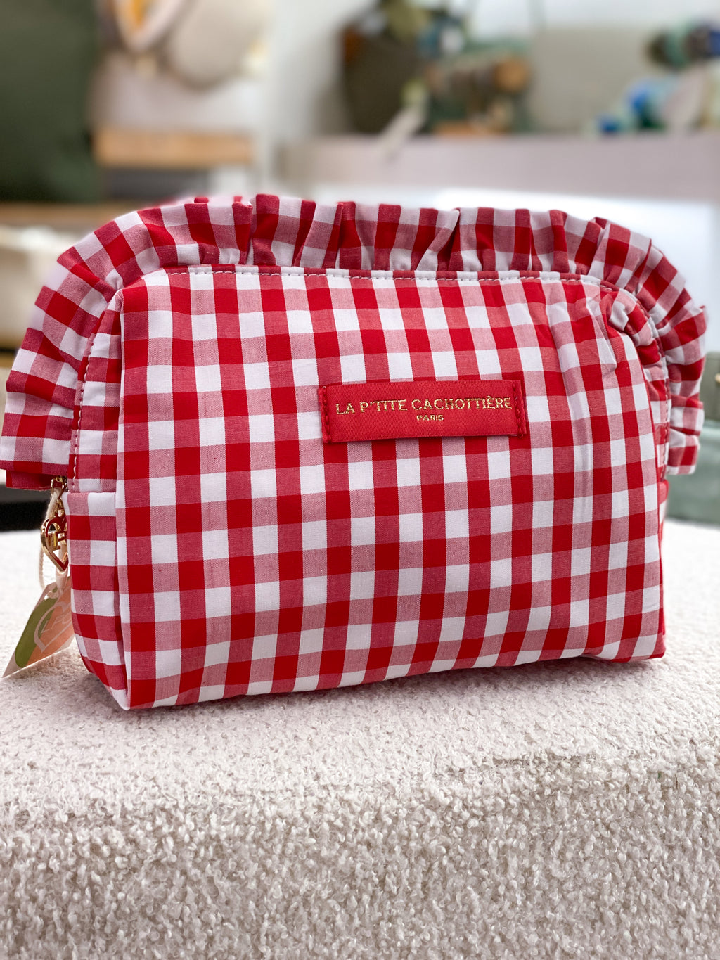 Grande trousse en coton Vichy à volants