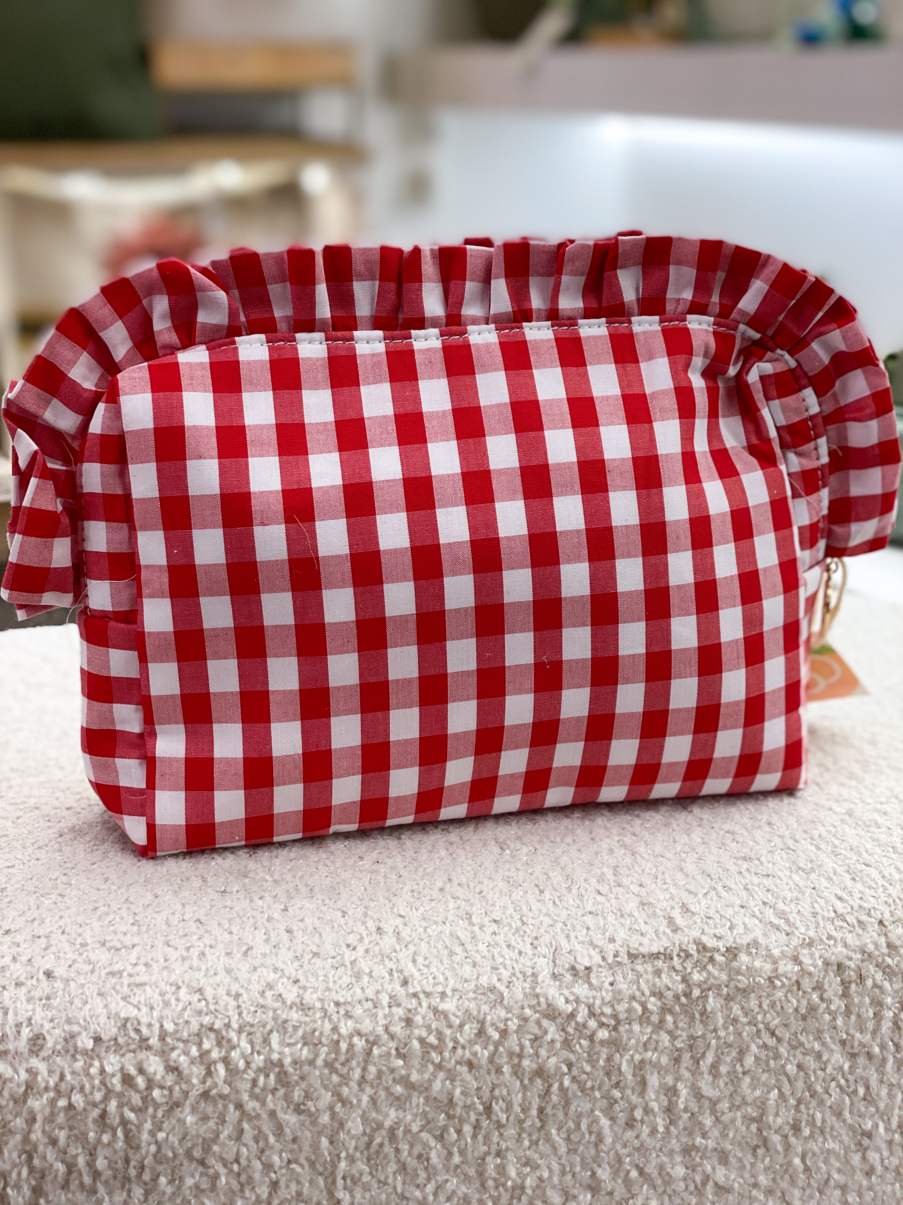Grande trousse en coton Vichy à volants