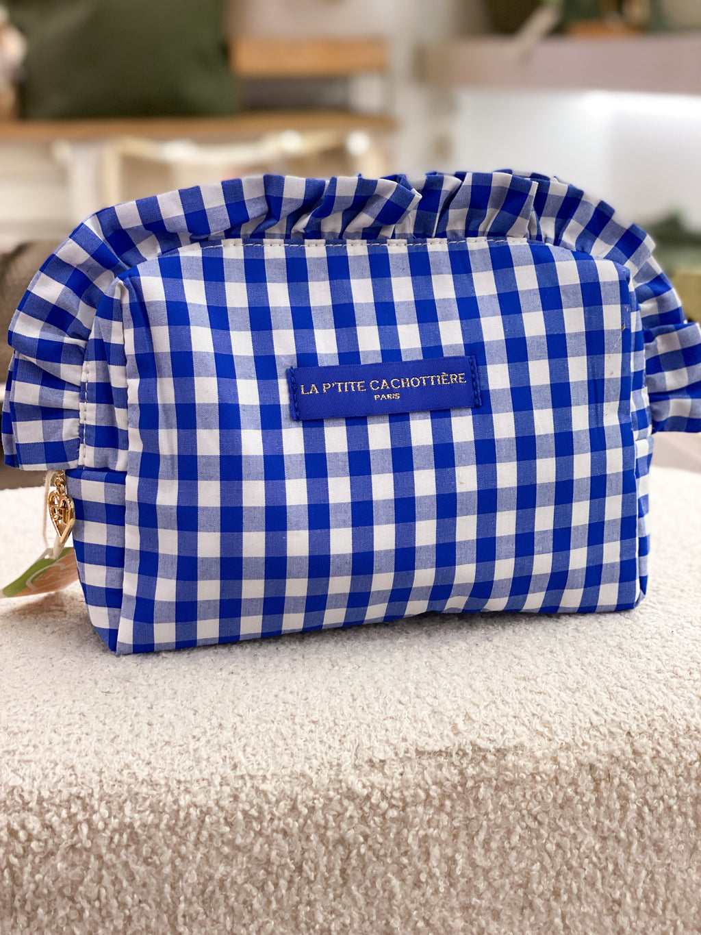 Grande trousse en coton Vichy à volants
