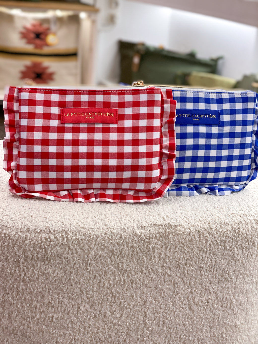 Pochette à carreaux Vichy en coton avec volants