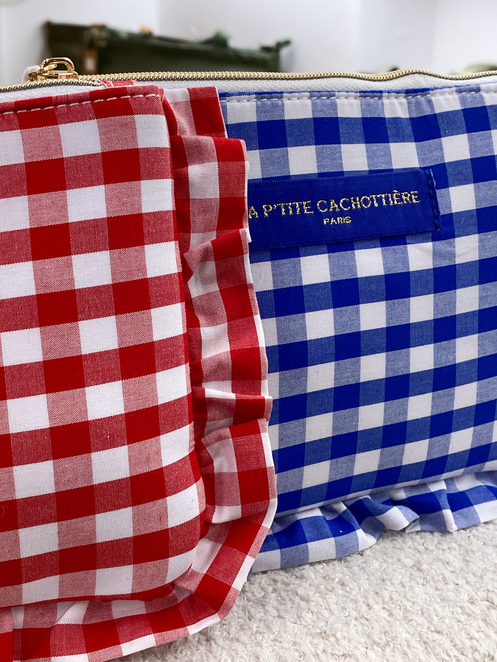 Pochette à carreaux Vichy en coton avec volants