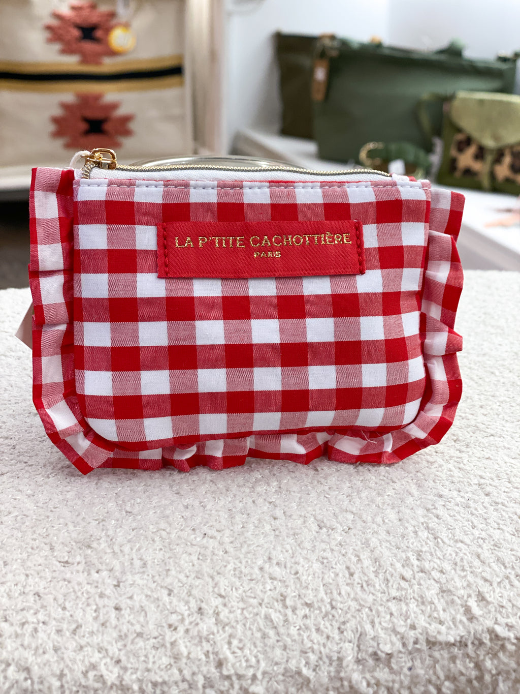 Petite pochette à carreaux Vichy avec volants