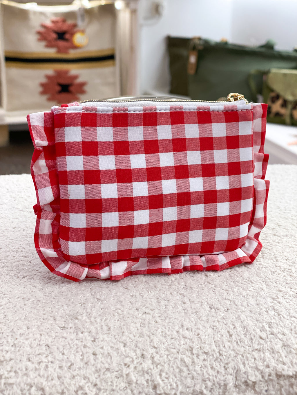 Petite pochette à carreaux Vichy avec volants