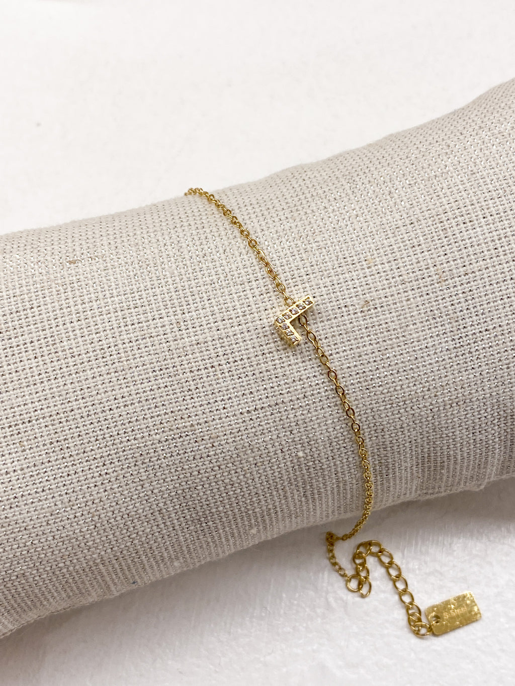 Bracelet A-Z lettre initiale acier inoxydable doré strass