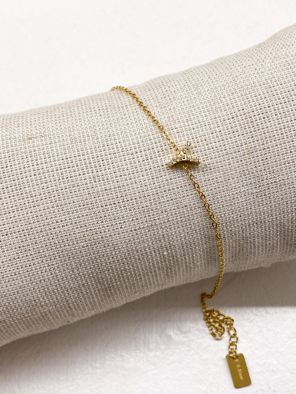 Bracelet A-Z lettre initiale acier inoxydable doré strass