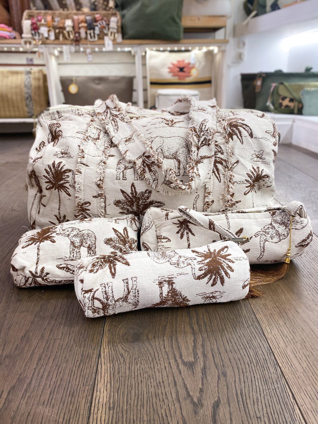 Sac de voyage en tissu jacquard avec trousses
