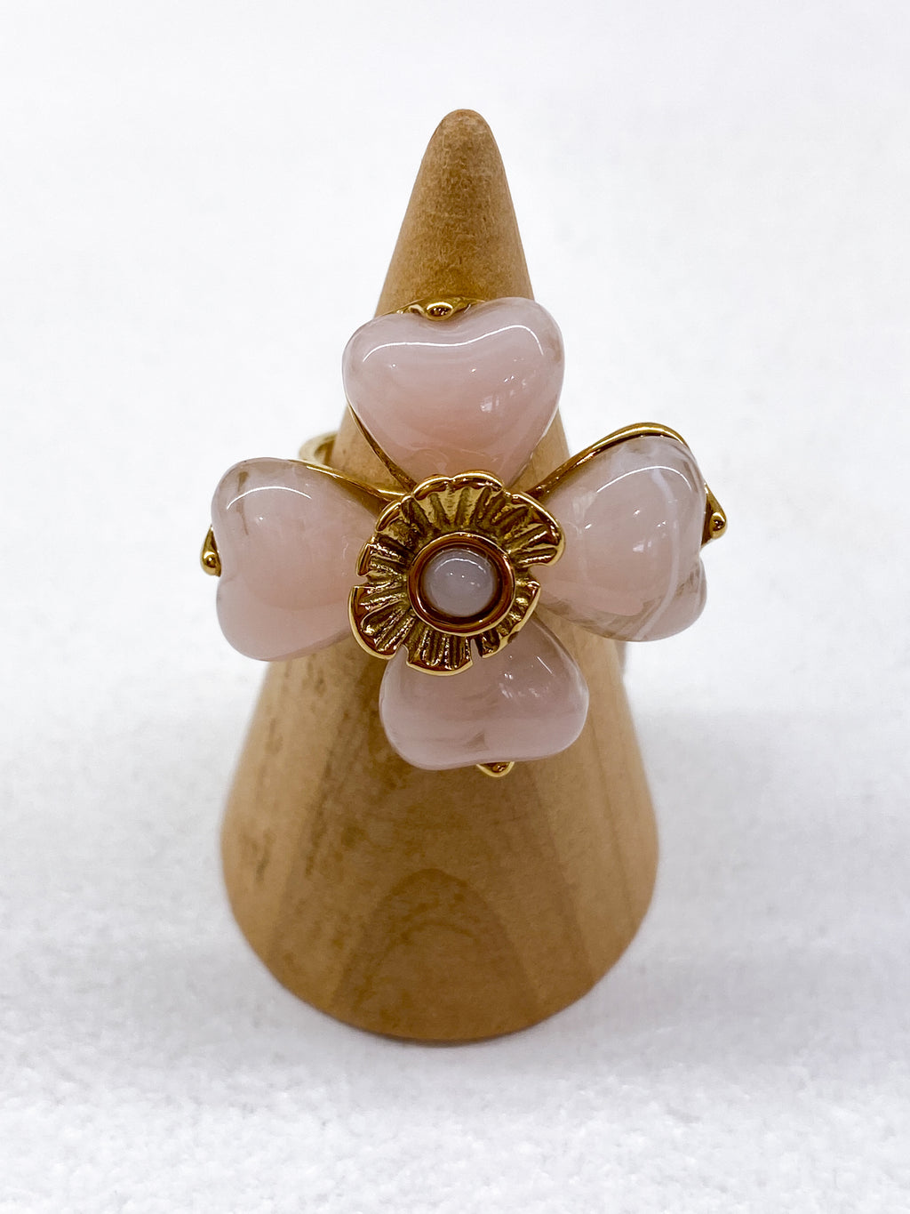 Bague doré avec fleur verte en acétate marbré
